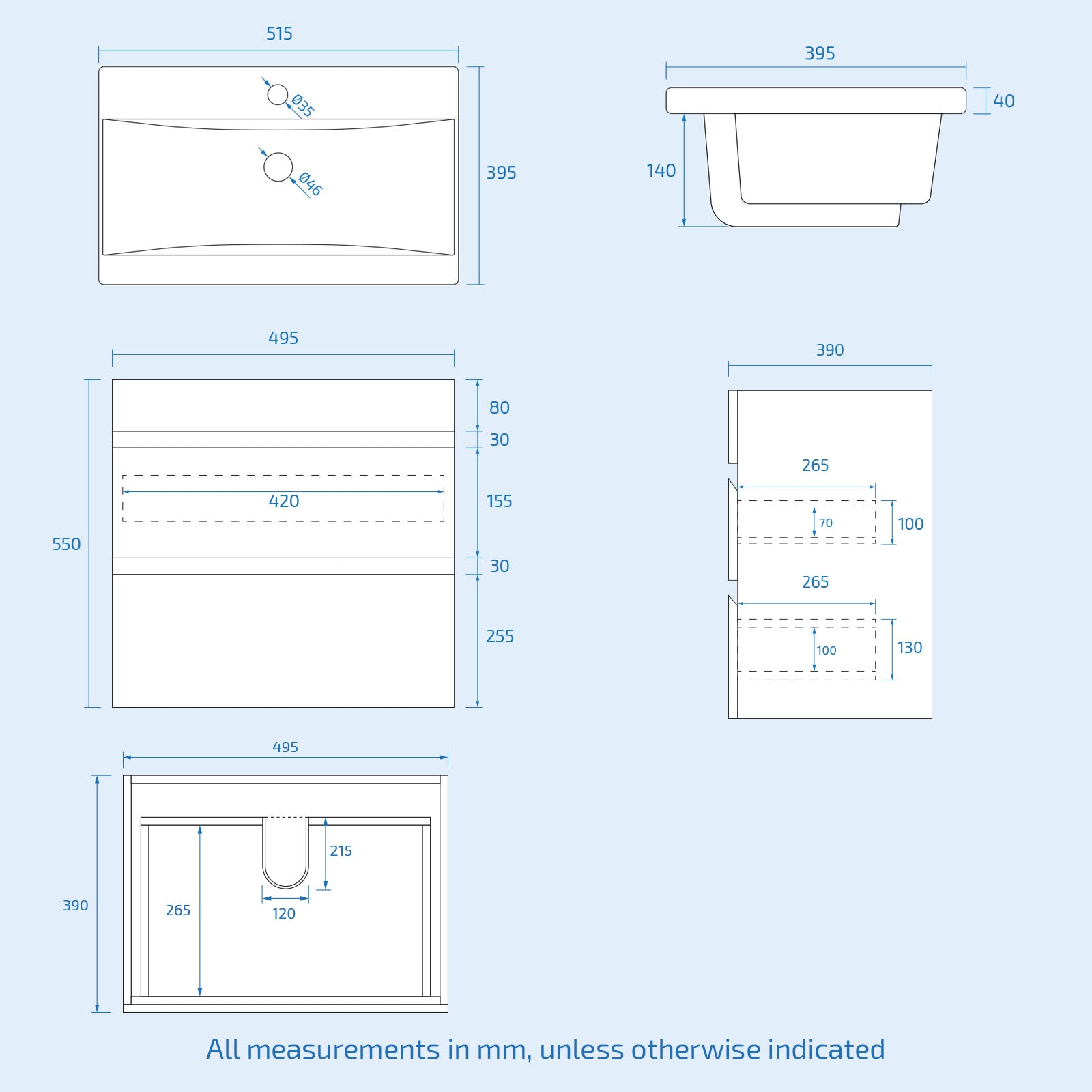 Alaska Wall Hung Matte Grey 500mm PVC 2 Drawers Vanity Unit & Basin Sink