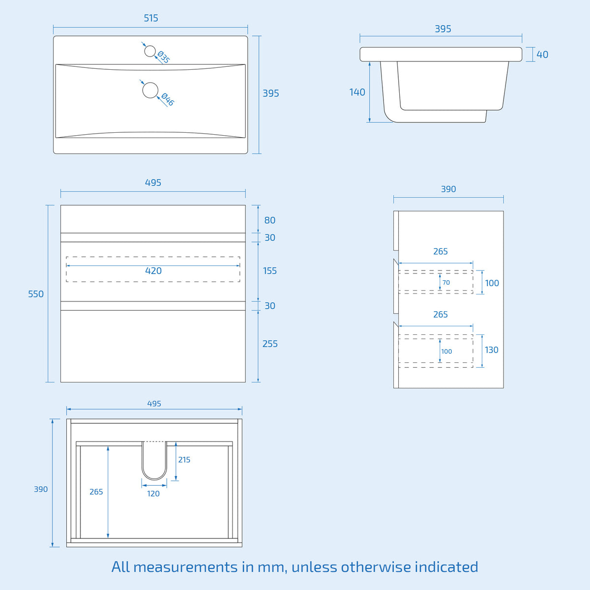 Alaska 500mm Wall Hung Vanity 2 Drawers in Matt Grey with Toilet
