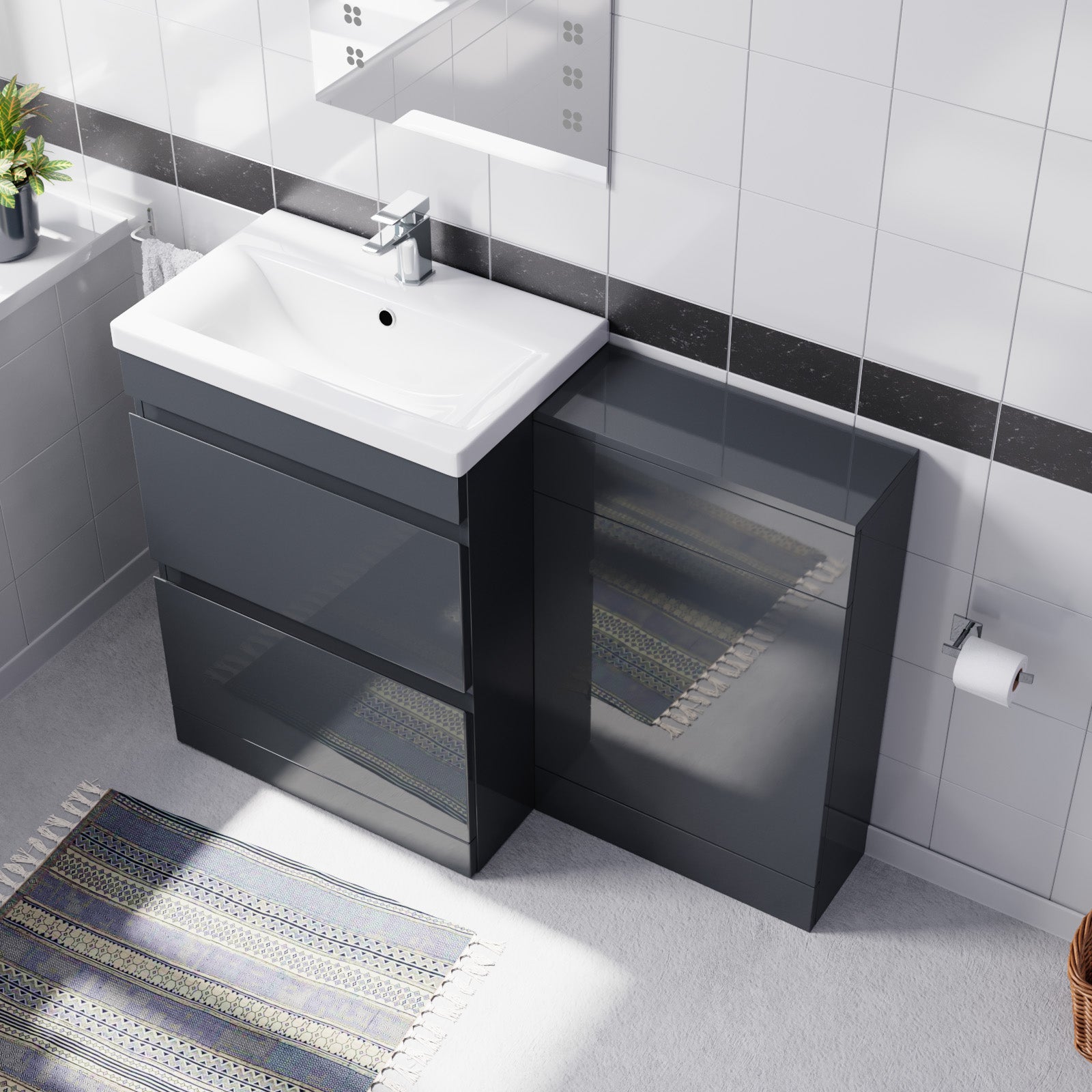 Alaska Dark Grey Freestanding PVC 600mm 2 Drawers Vanity & WC Unit