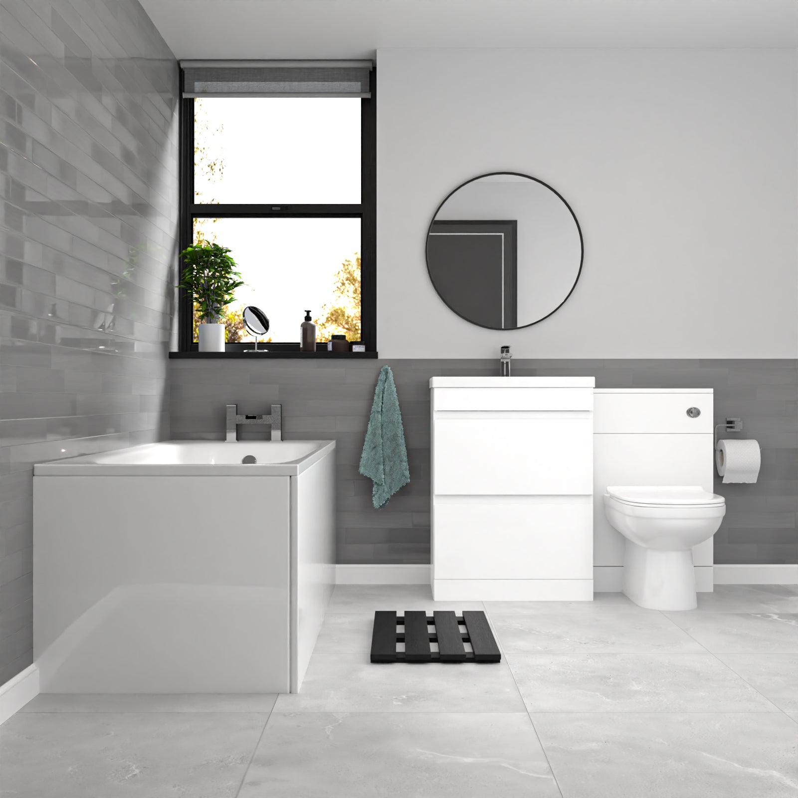 Alaska White 600mm PVC 2 Drawers Vanity WC Unit BTW Toilet and Bath Set