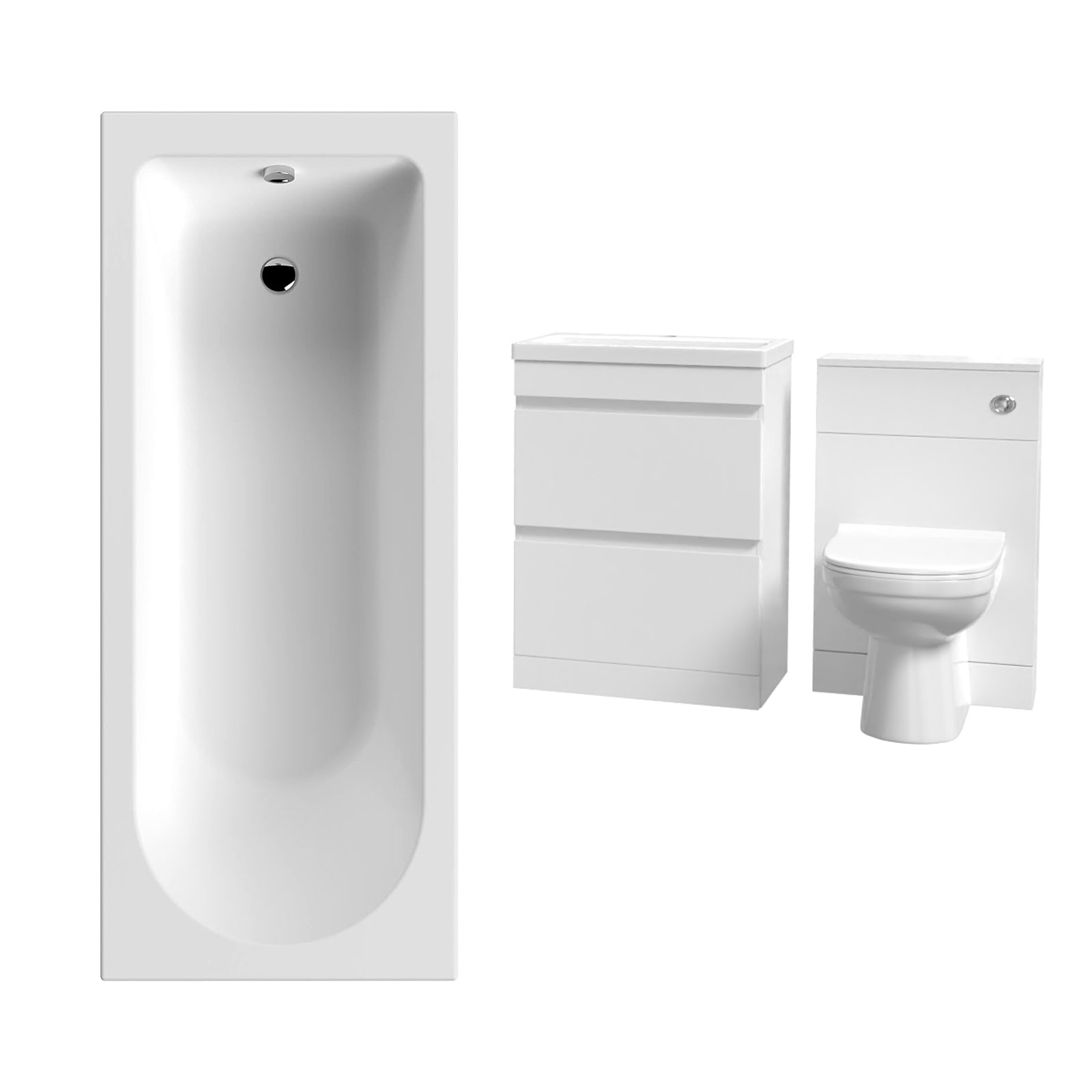 Alaska White 600mm PVC 2 Drawers Vanity WC Unit BTW Toilet and Bath Set