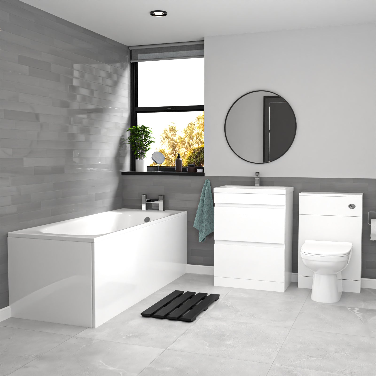 Alaska White 600mm PVC 2 Drawers Vanity WC Unit BTW Toilet and Bath Set