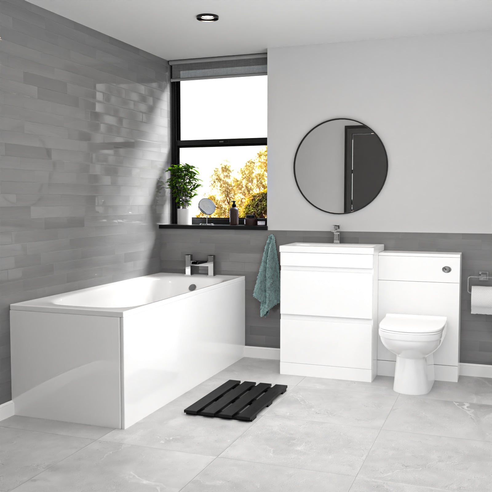 Alaska White 600mm PVC 2 Drawers Vanity WC Unit BTW Toilet and Bath Set
