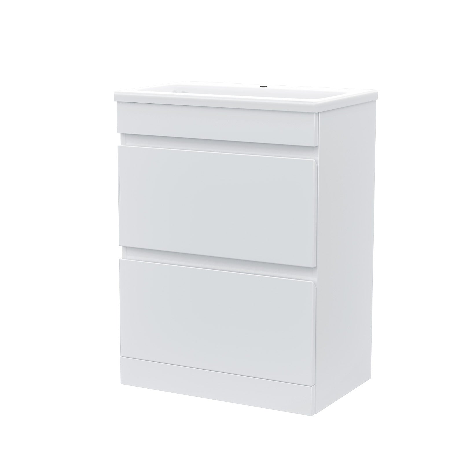 White 600mm PVC 2 Drawer Vanity Cabinet & Slim Basin Sink Floor Standing