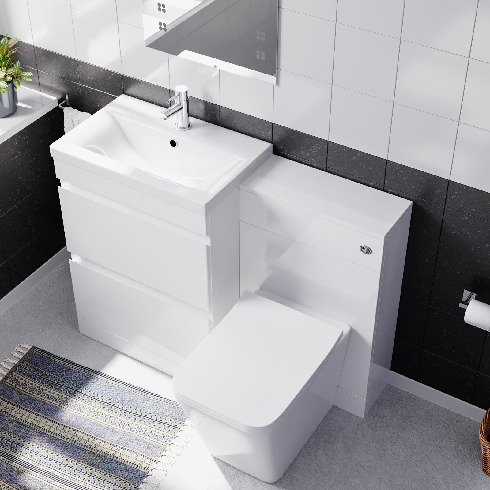 Alaska PVC White Freestanding 600mm 2 Drawers Vanity & WC Unit & BTW Toilet