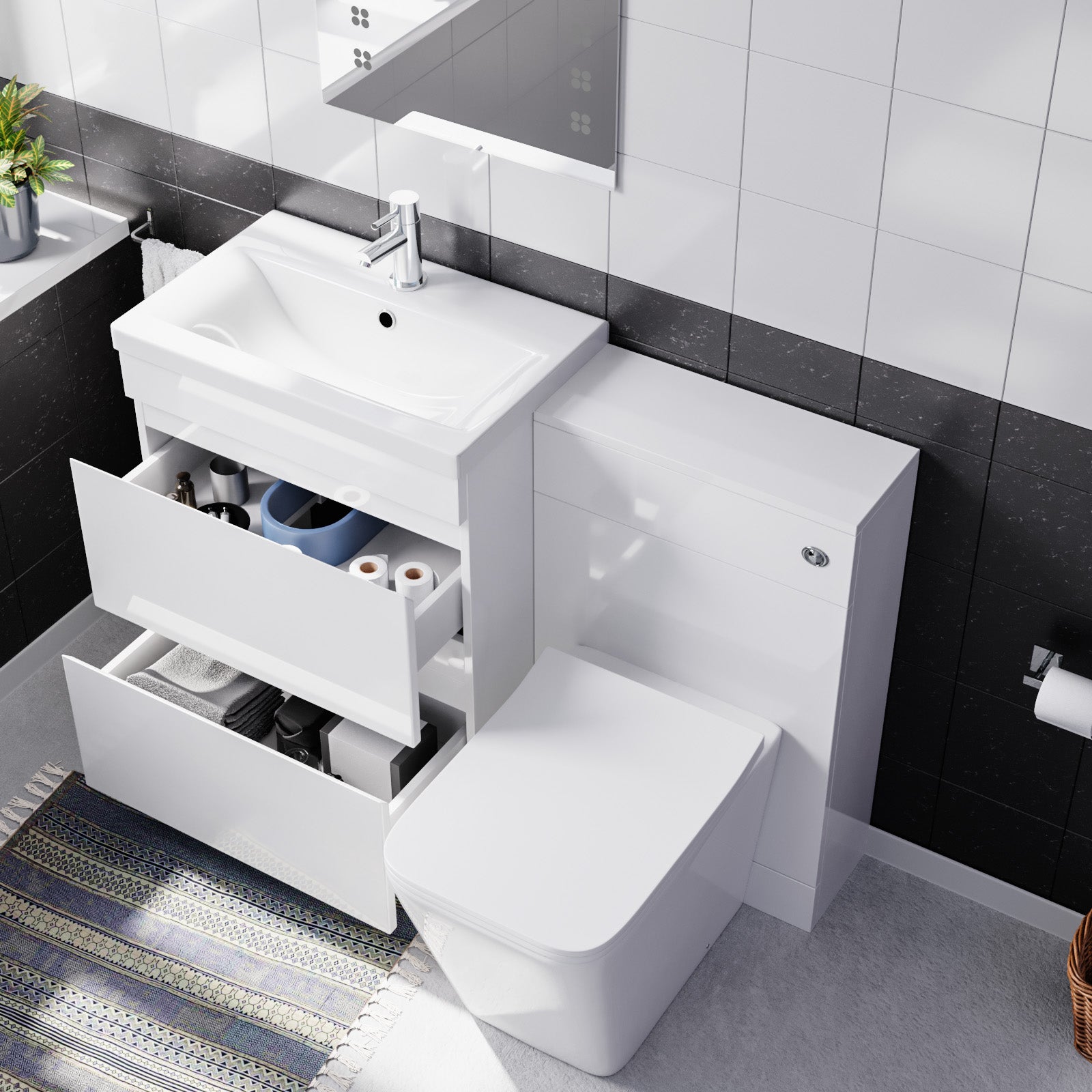 Alaska PVC White Freestanding 600mm 2 Drawers Vanity & WC Unit & BTW Toilet