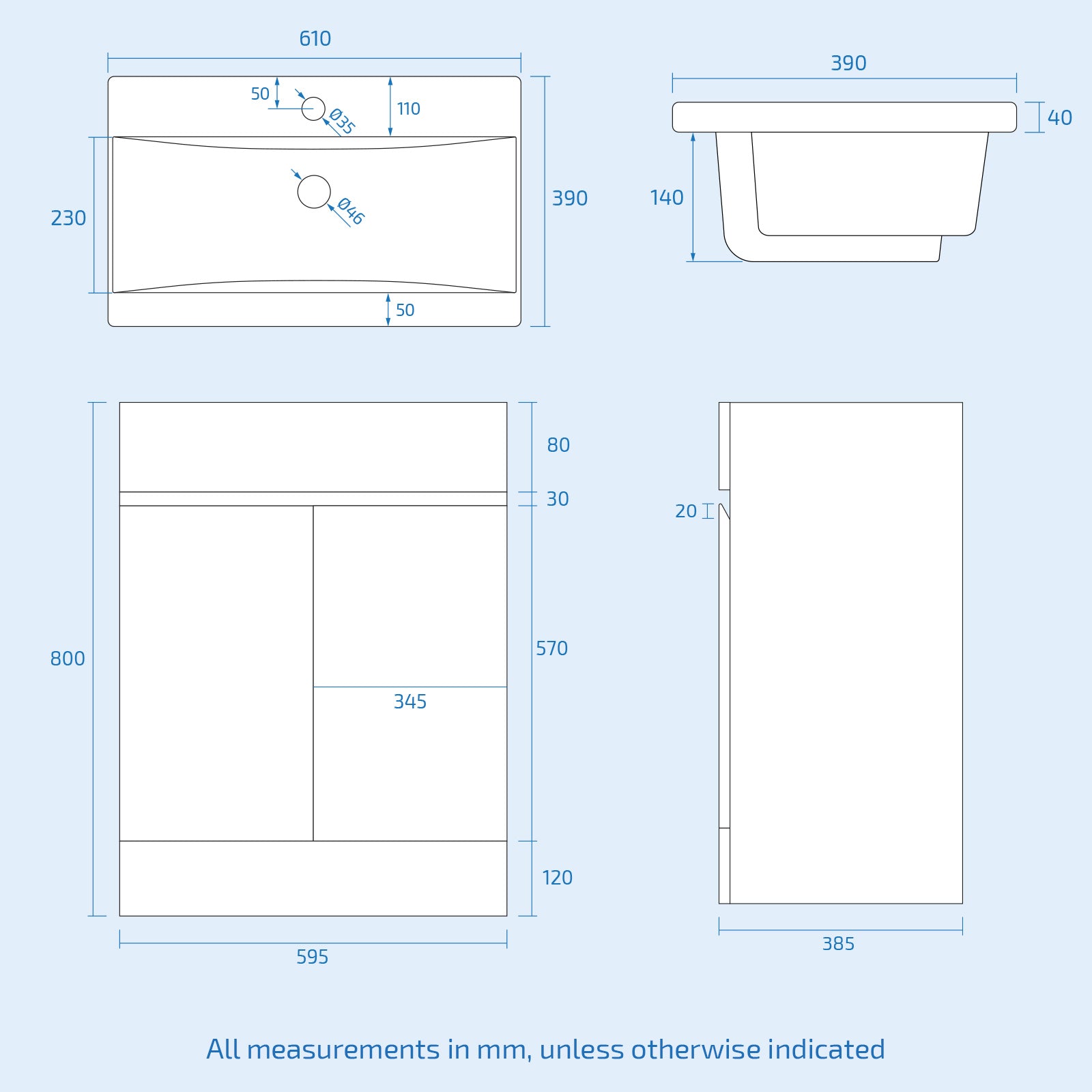 Alaska Dark Grey Freestanding PVC 600mm 2 Doors Vanity & WC Unit & BTW Toilet