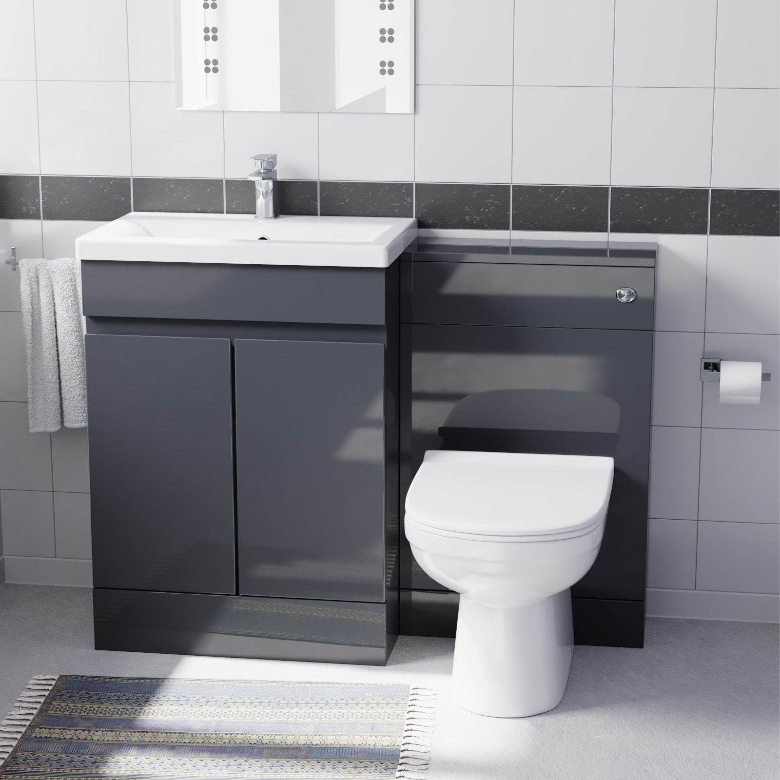 Dark Grey Freestanding PVC 600mm 2 Doors Vanity & WC Unit & BTW Toilet