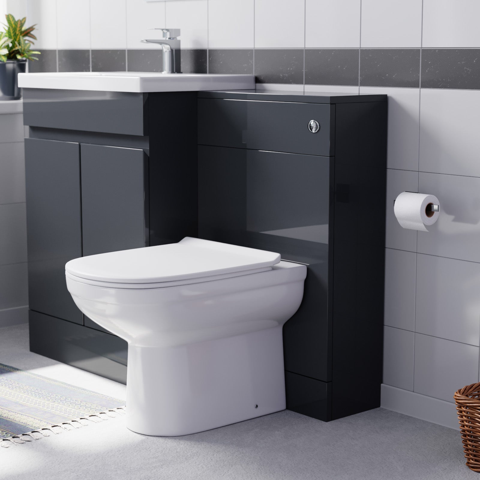 Alaska Dark Grey Freestanding PVC 600mm 2 Doors Vanity & WC Unit & BTW Toilet