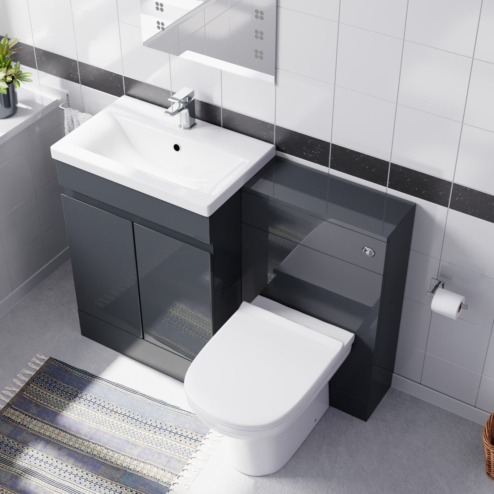 Alaska Dark Grey Freestanding PVC 600mm 2 Doors Vanity & WC Unit & BTW Toilet
