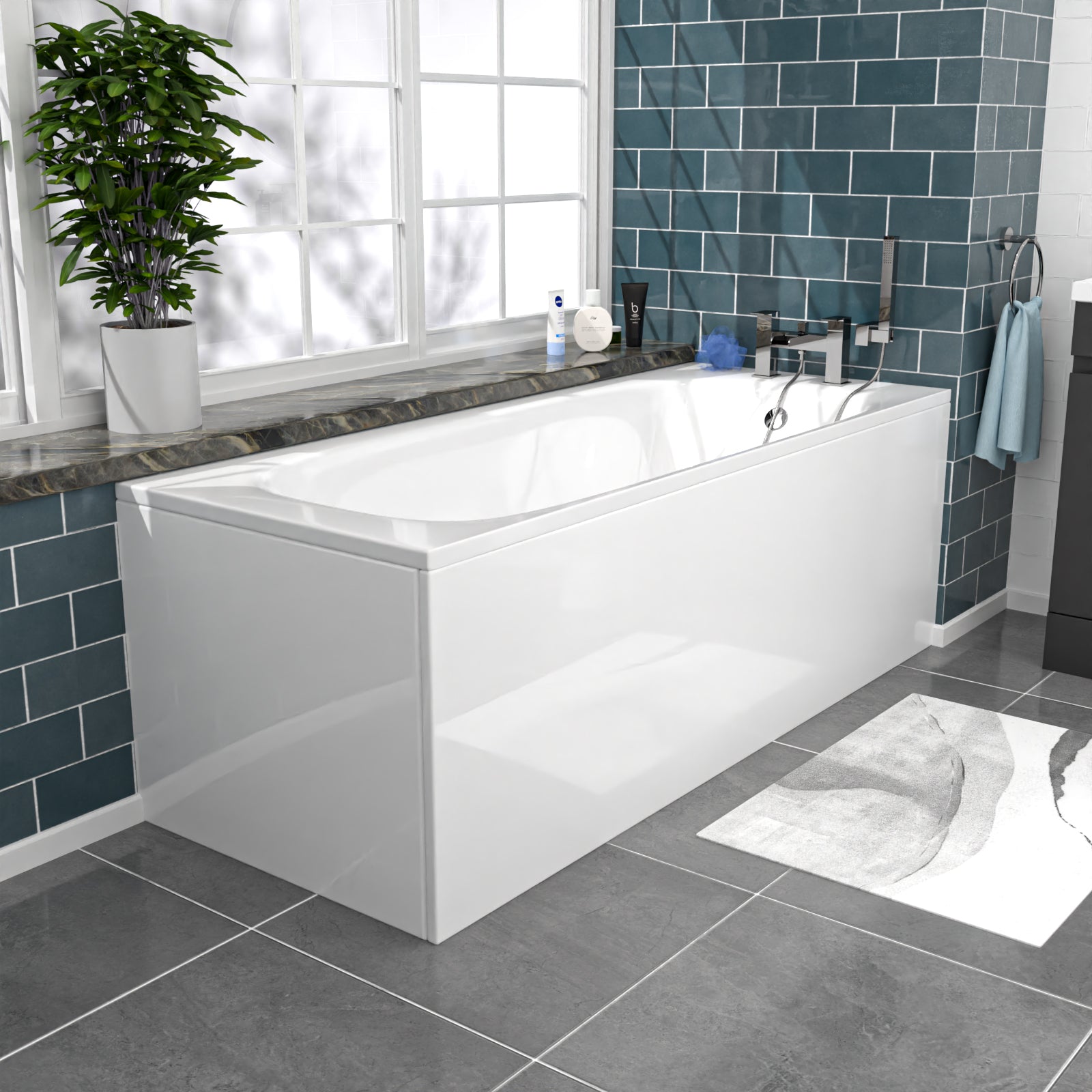 Alaska Dark Grey 600mm PVC 2 Doors Vanity WC Unit BTW Toilet and Bath Set