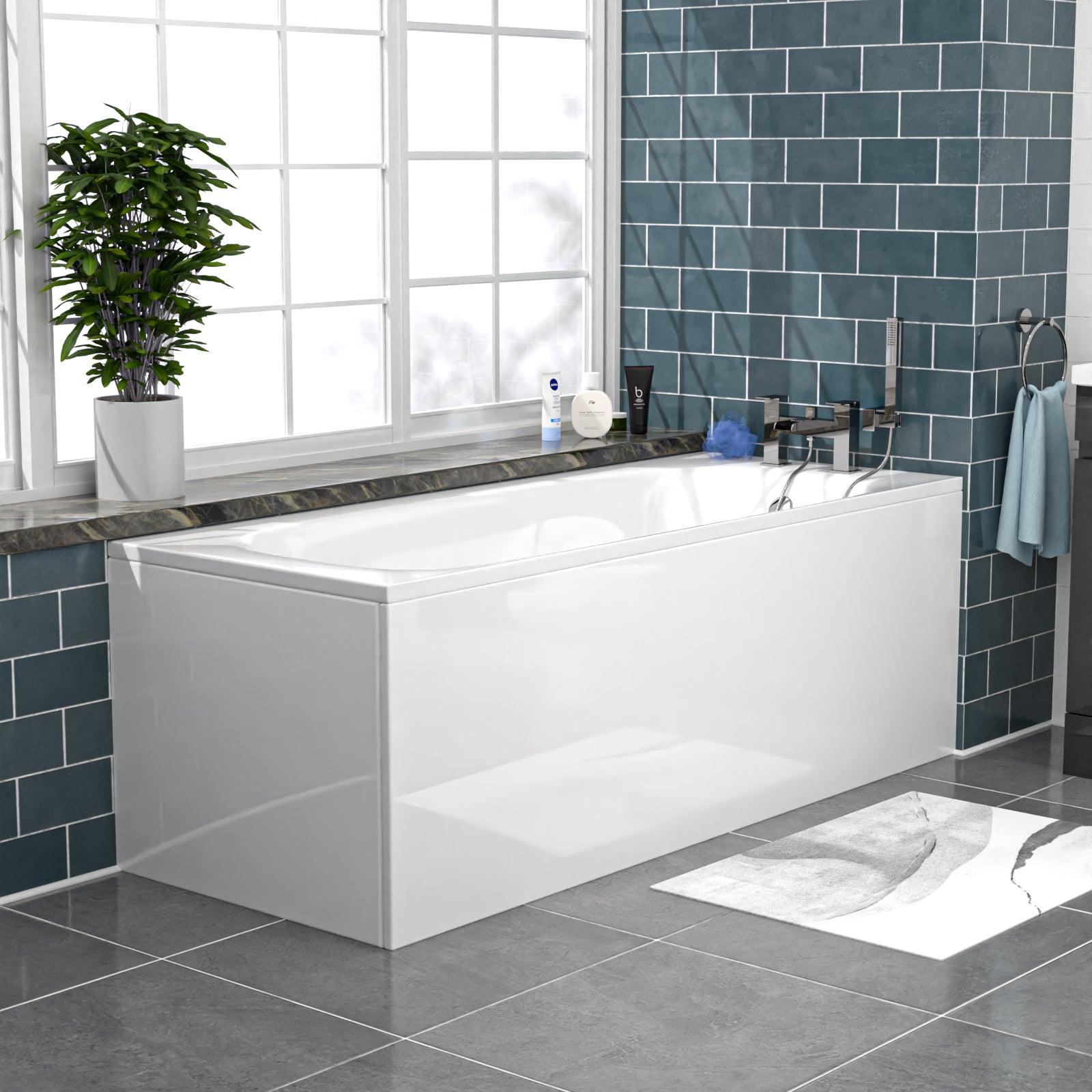 Alaska Dark Grey 600mm PVC 2 Doors Vanity WC Unit BTW Toilet and Bath Set