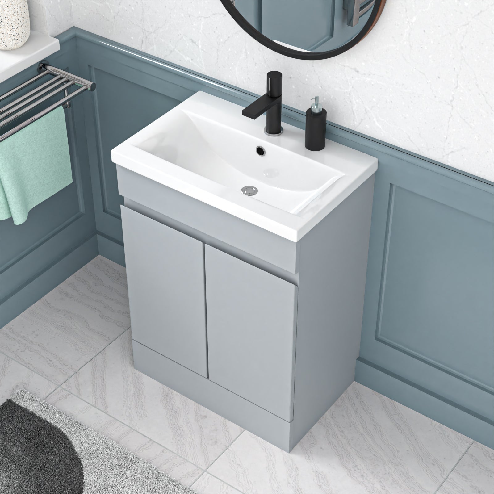 Alaska Matte Grey 600mm PVC Freestanding Bathroom Basin Vanity Unit