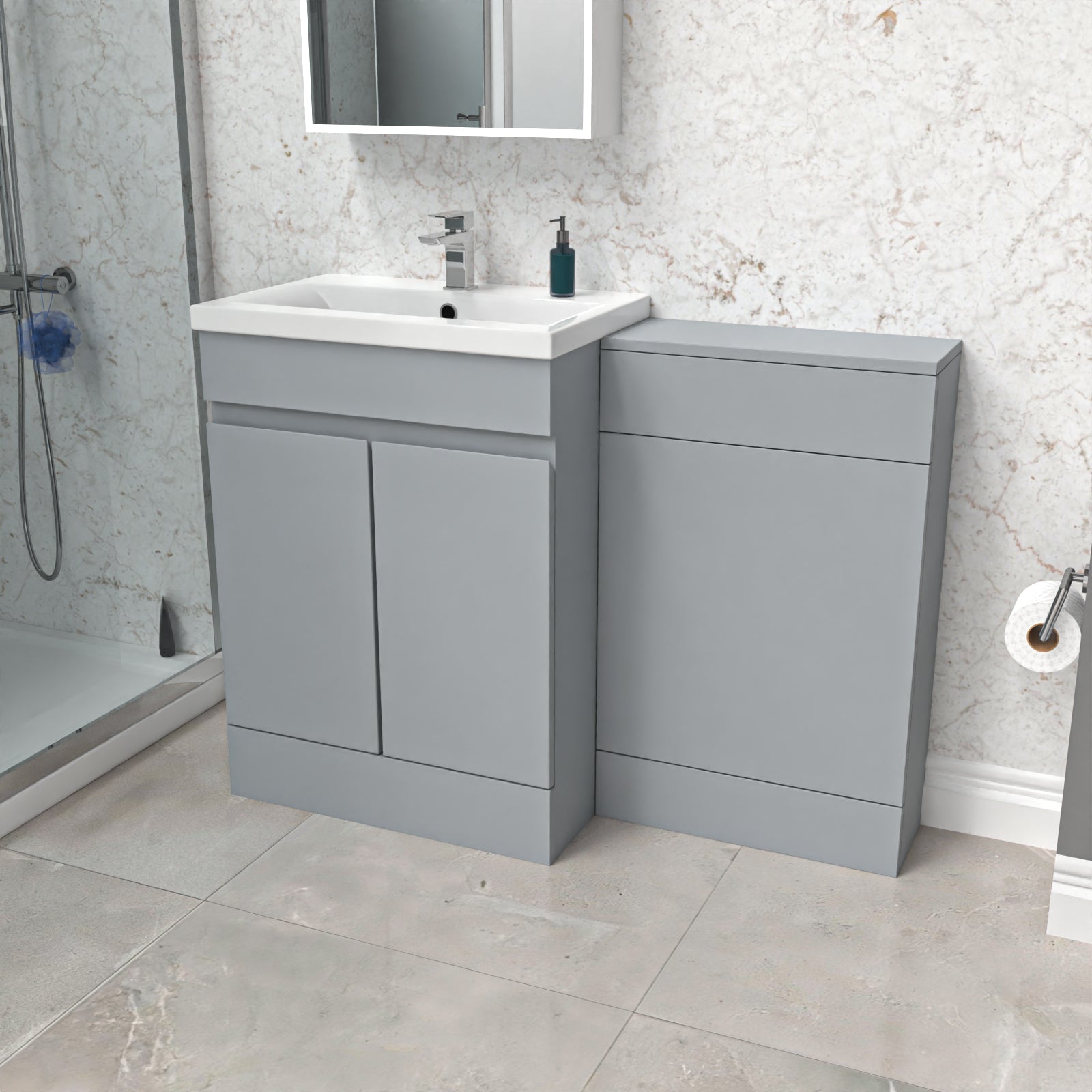 Alaska Matte Grey 600mm Waterproof PVC Freestanding 2 Door Basin Vanit