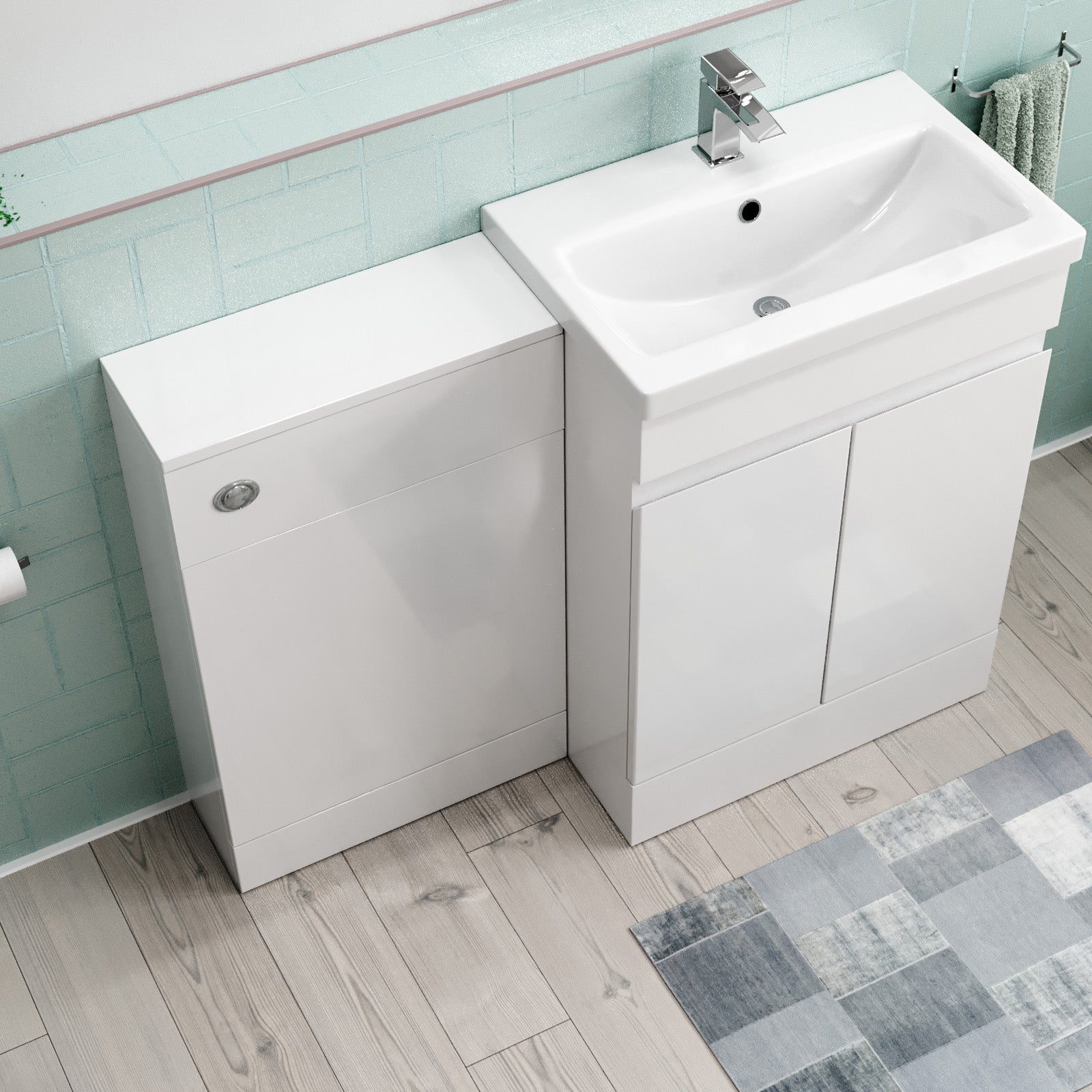 Alaska White Freestanding PVC 600mm 2 Doors Vanity & WC Unit