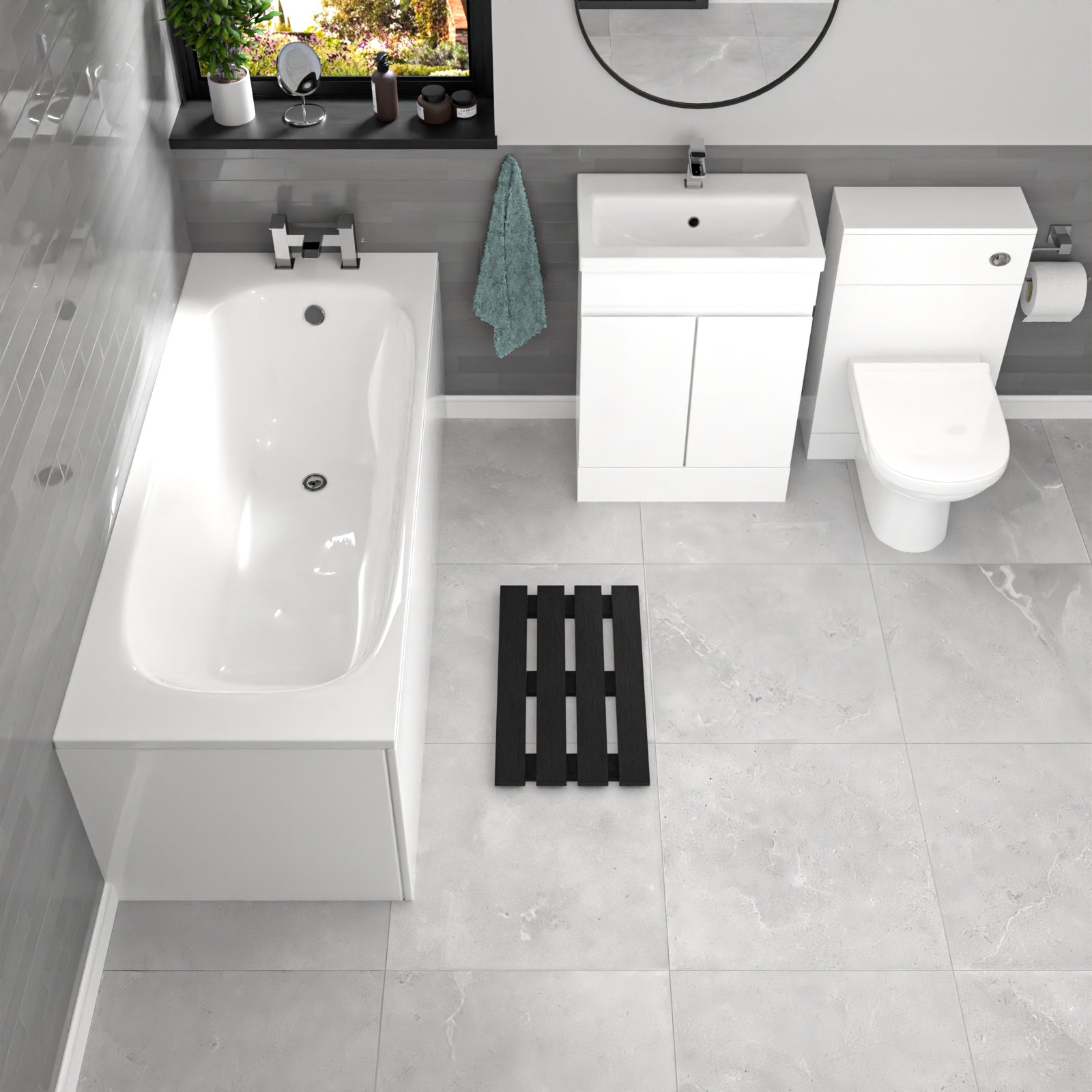 Alaska White 600mm PVC 2 Doors Vanity WC Unit BTW Toilet and Bath Set