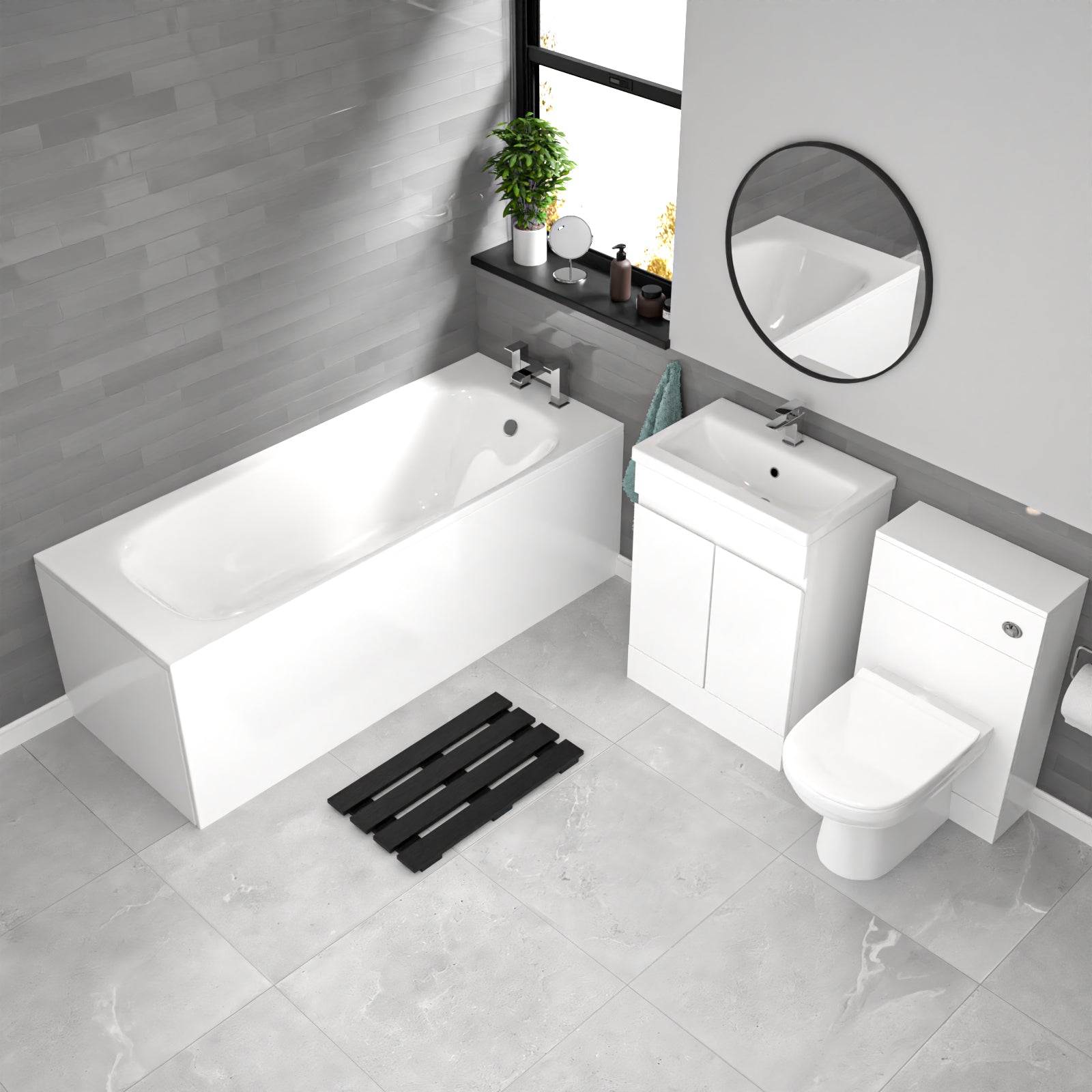 White 600mm PVC 2 Doors Vanity WC Unit BTW Toilet and Bath Set