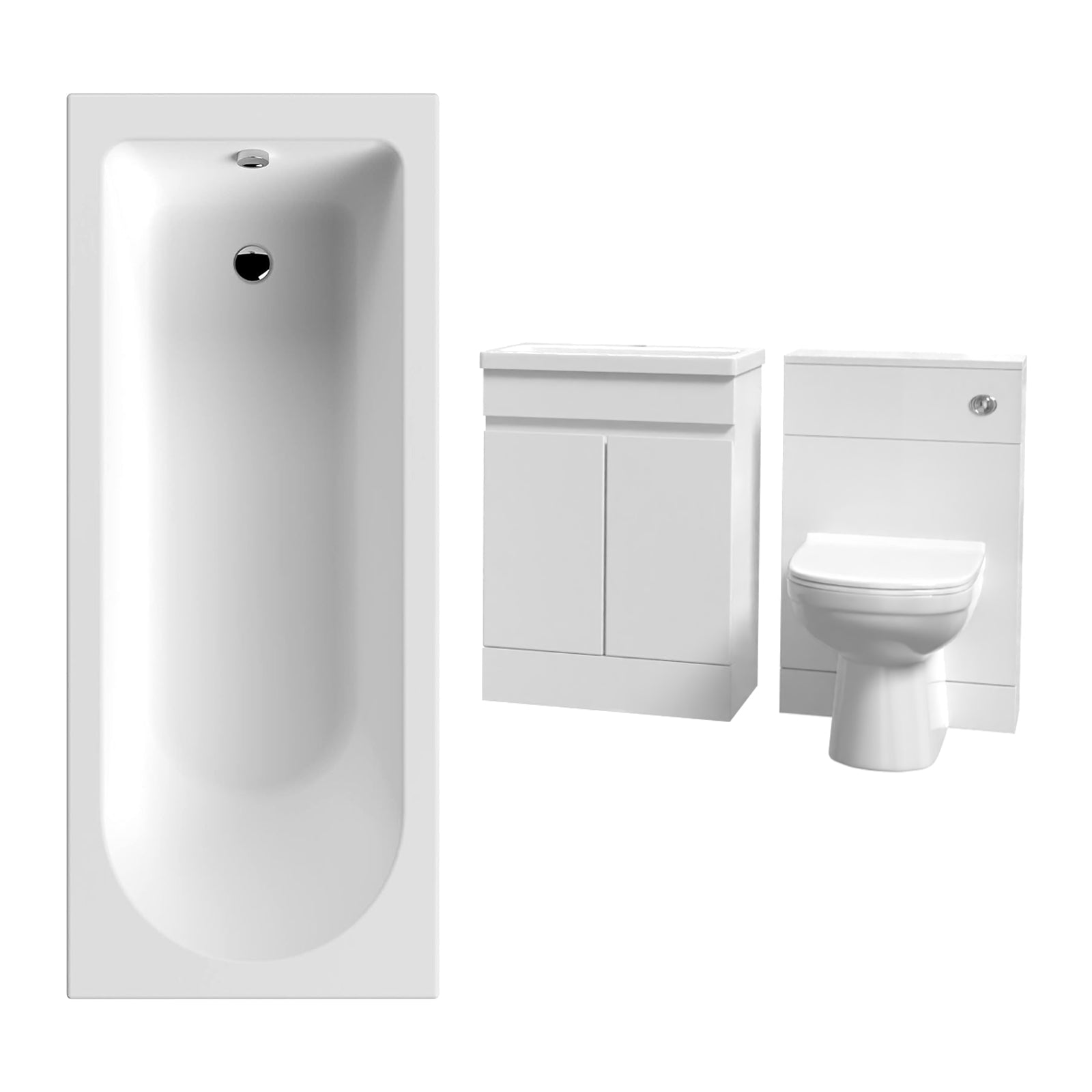 Alaska White 600mm PVC 2 Doors Vanity WC Unit BTW Toilet and Bath Set