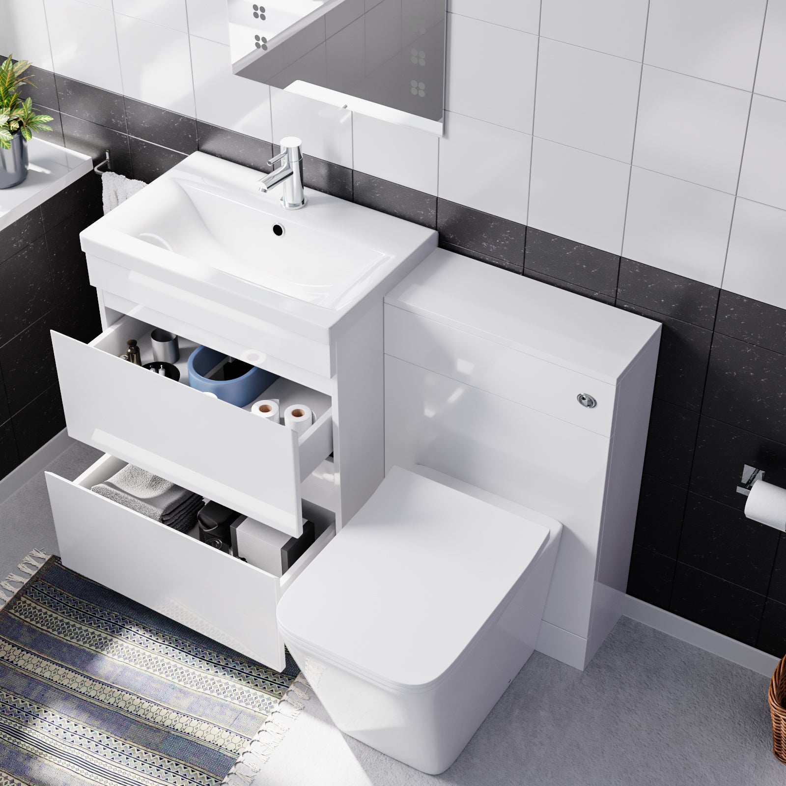 Alaska PVC White Freestanding 600mm 2 Doors Vanity & WC Unit & BTW Toilet