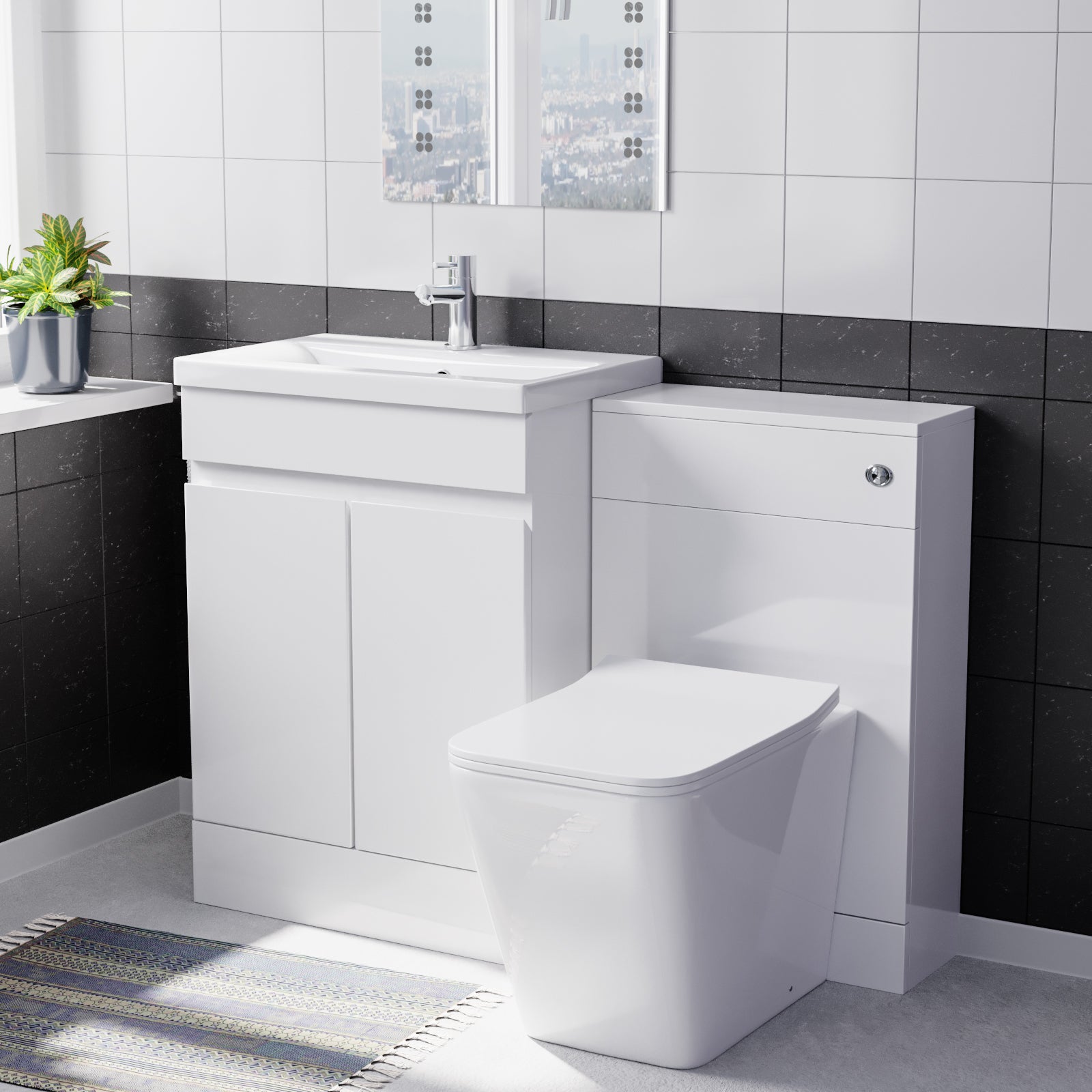 Alaska PVC White Freestanding 600mm 2 Doors Vanity & WC Unit & BTW Toilet