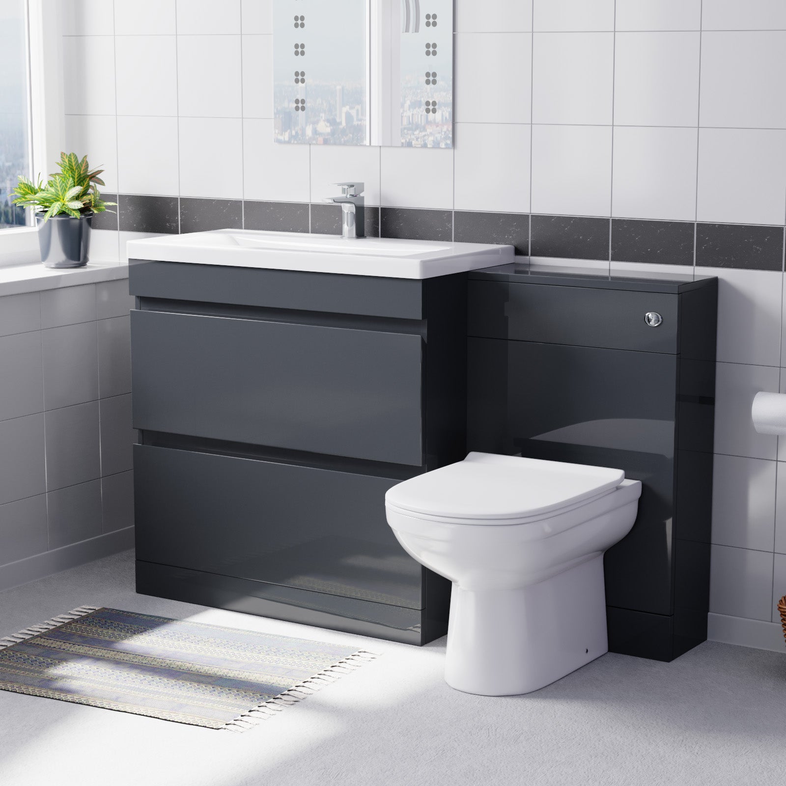 Dark Grey Freestanding PVC 800mm Drawers Vanity, WC Unit & BTW Toilet