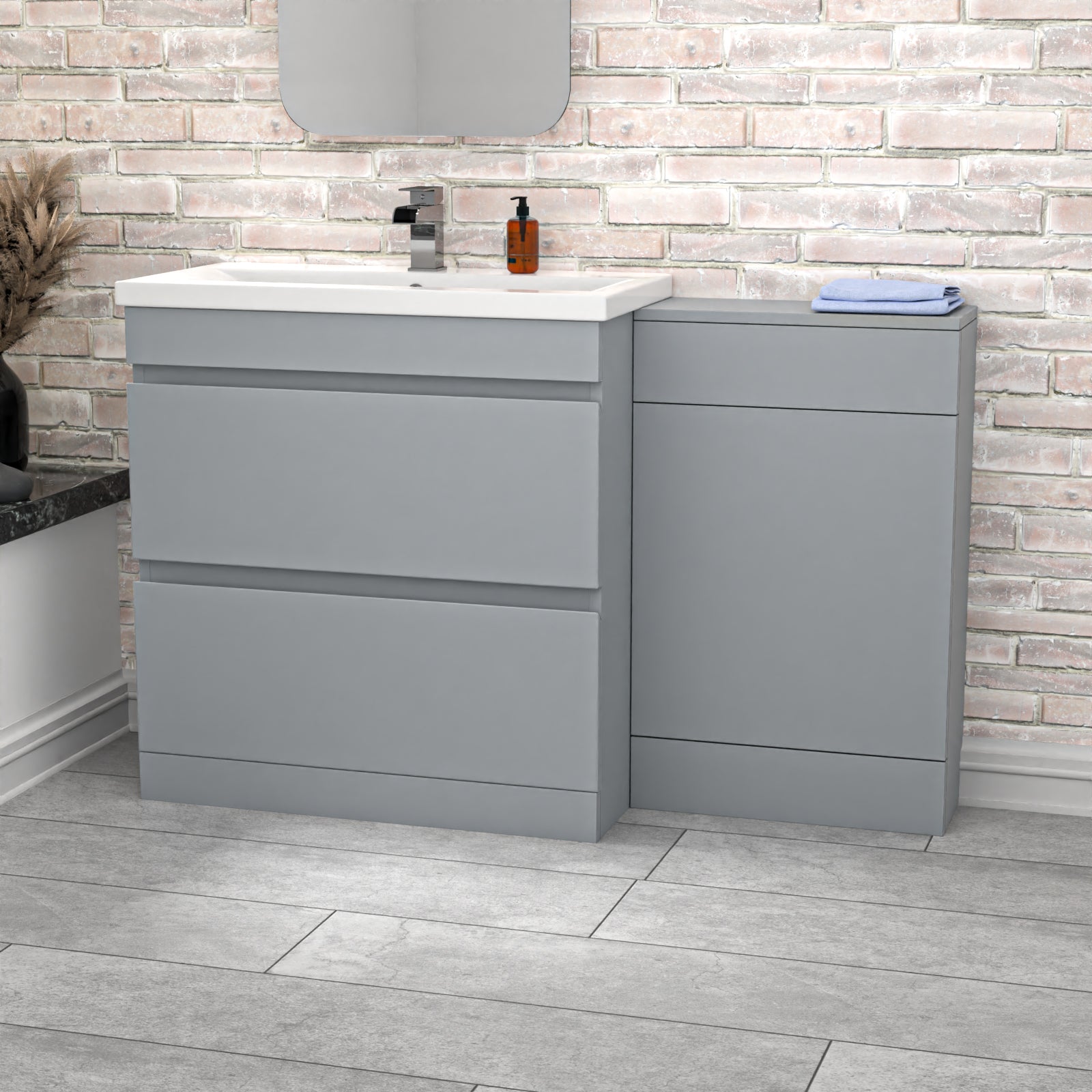 Alaska Matte Grey Freestanding PVC 800mm 2 Drawers Vanity & WC Unit