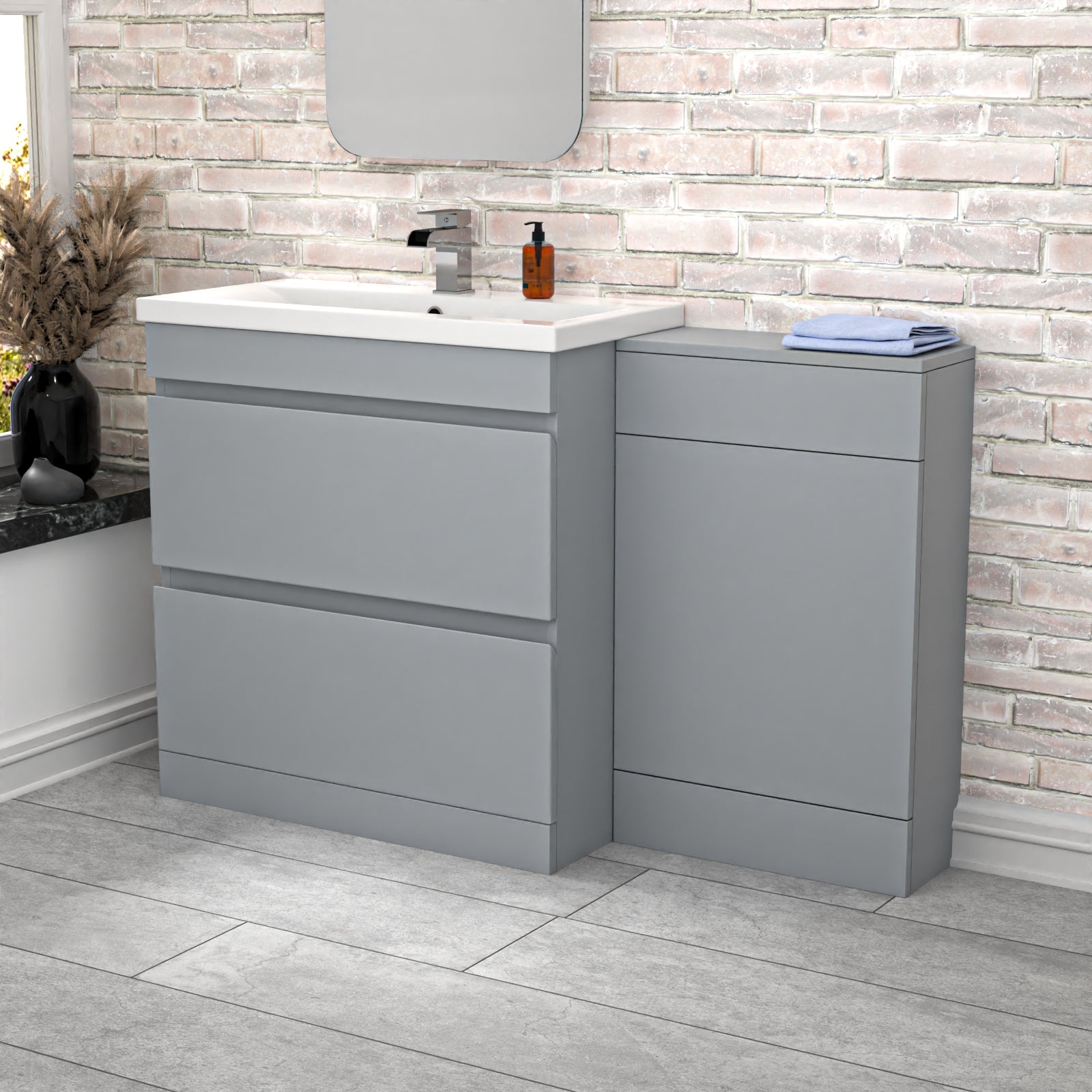 Alaska Matte Grey Freestanding PVC 800mm 2 Drawers Vanity & WC Unit