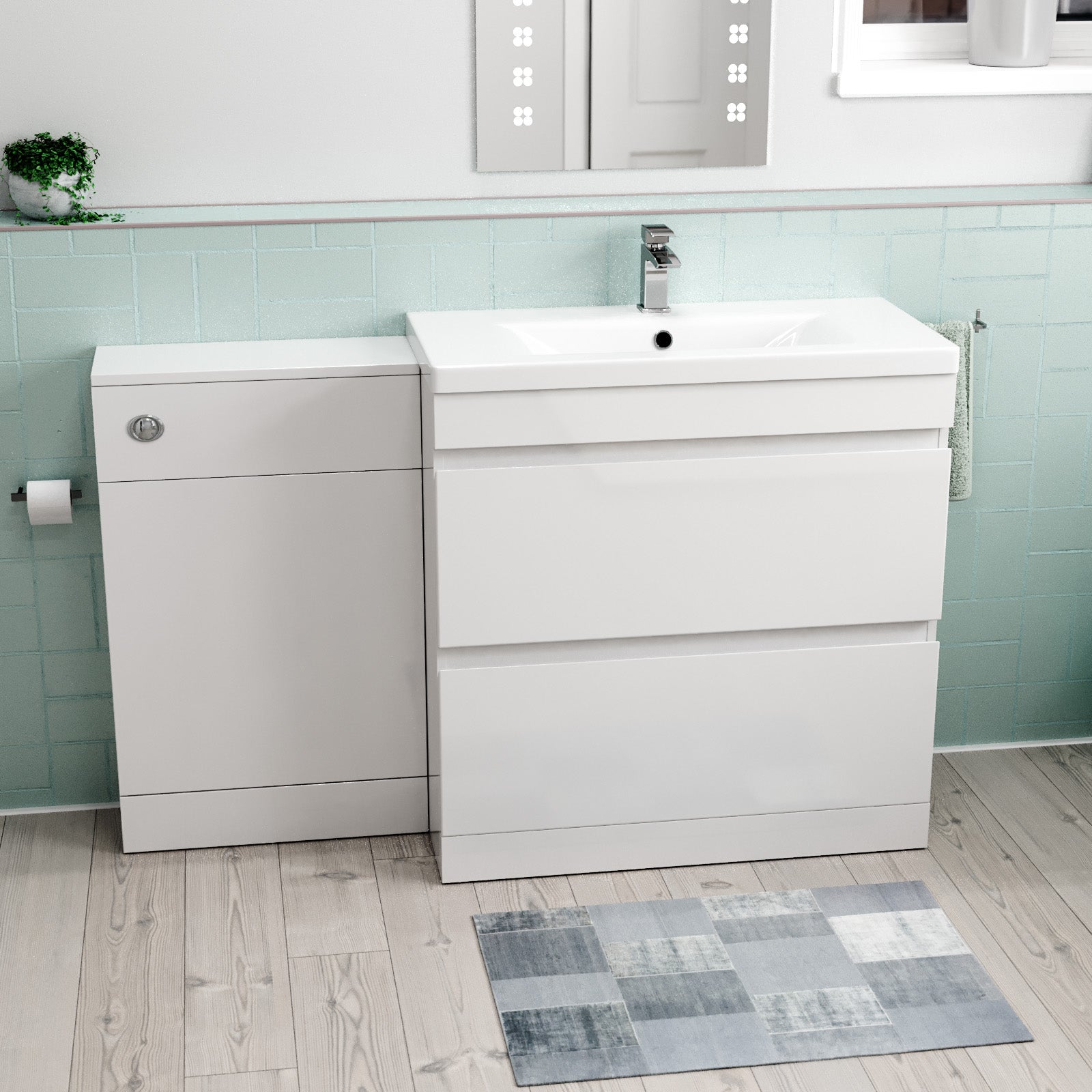 Alaska White Freestanding PVC 800mm 2 Drawers Vanity & WC Unit
