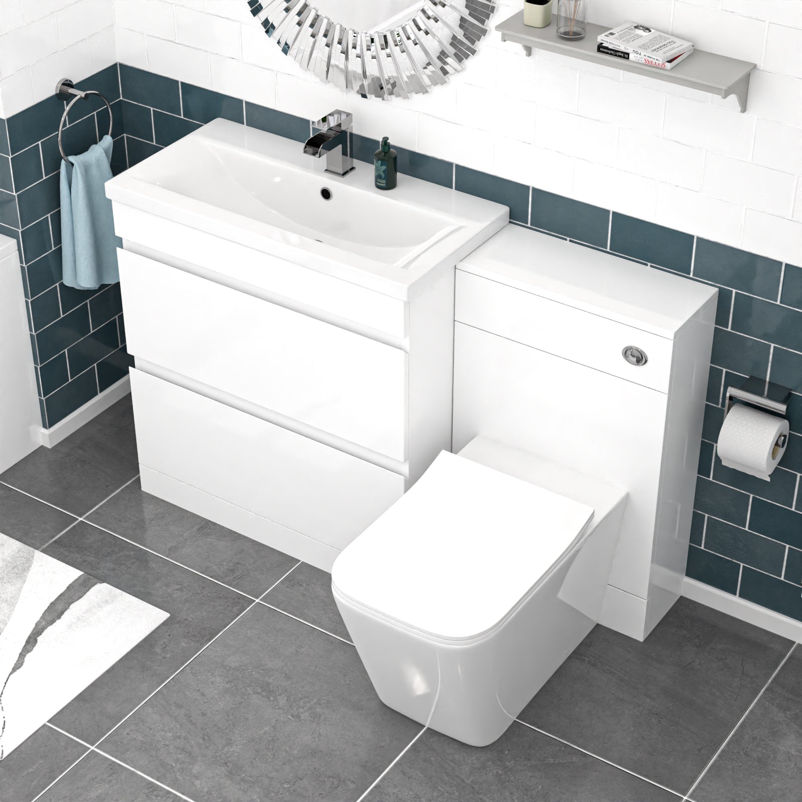 Alaska PVC White Freestanding 800mm 2 Drawers Vanity & WC Unit & BTW Toilet
