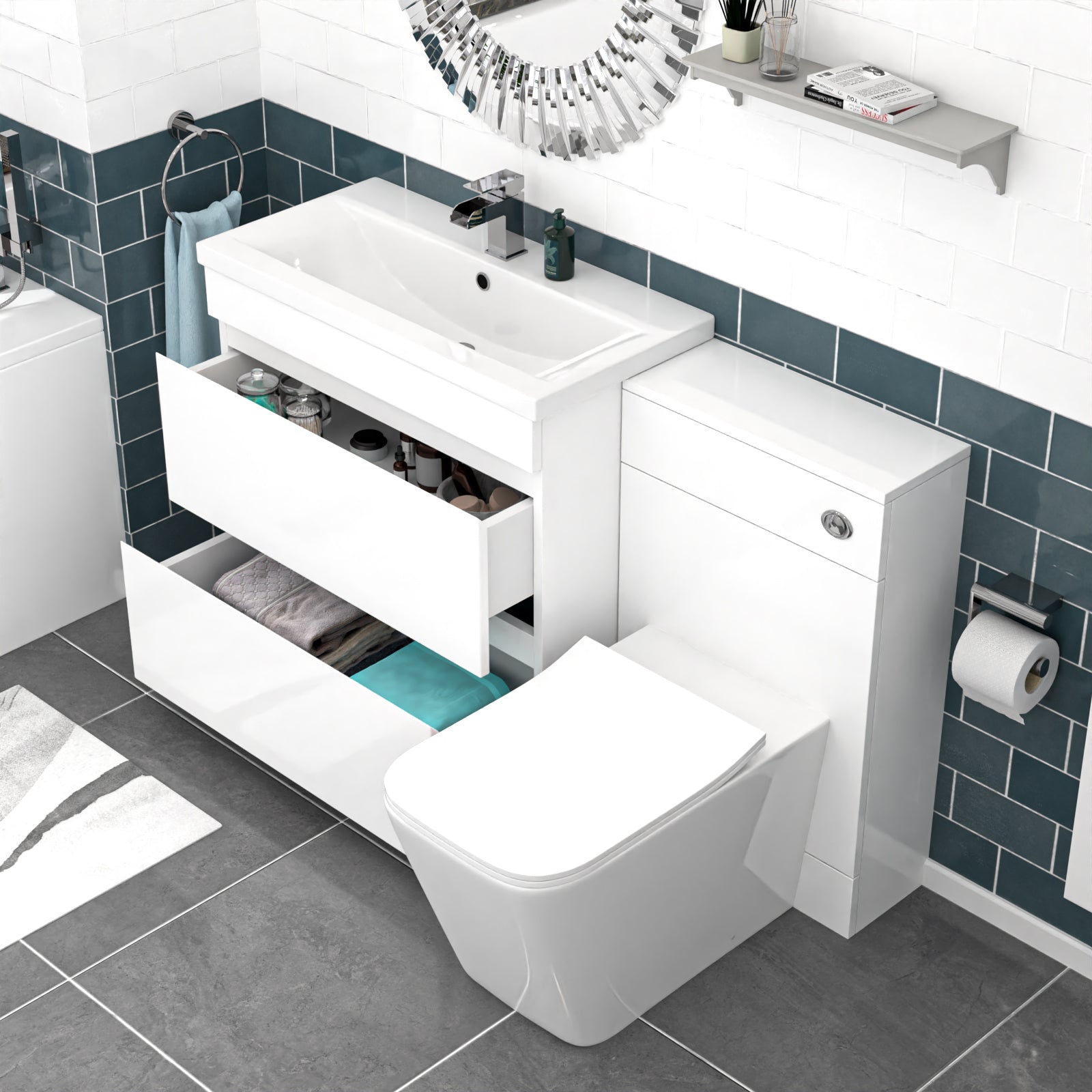Alaska PVC White Freestanding 800mm 2 Drawers Vanity & WC Unit & BTW Toilet