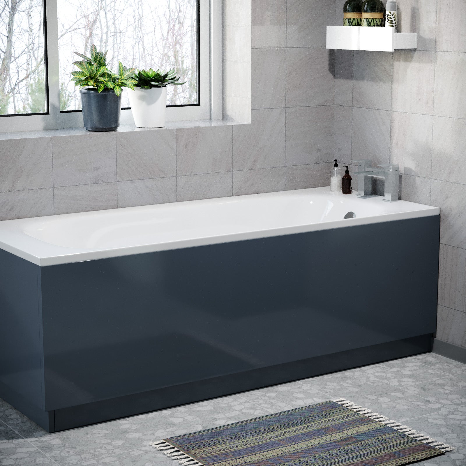 Modern 1700 Mm Grey Front Side Bath Panel High Gloss Durable PVC + Plinth Gorge