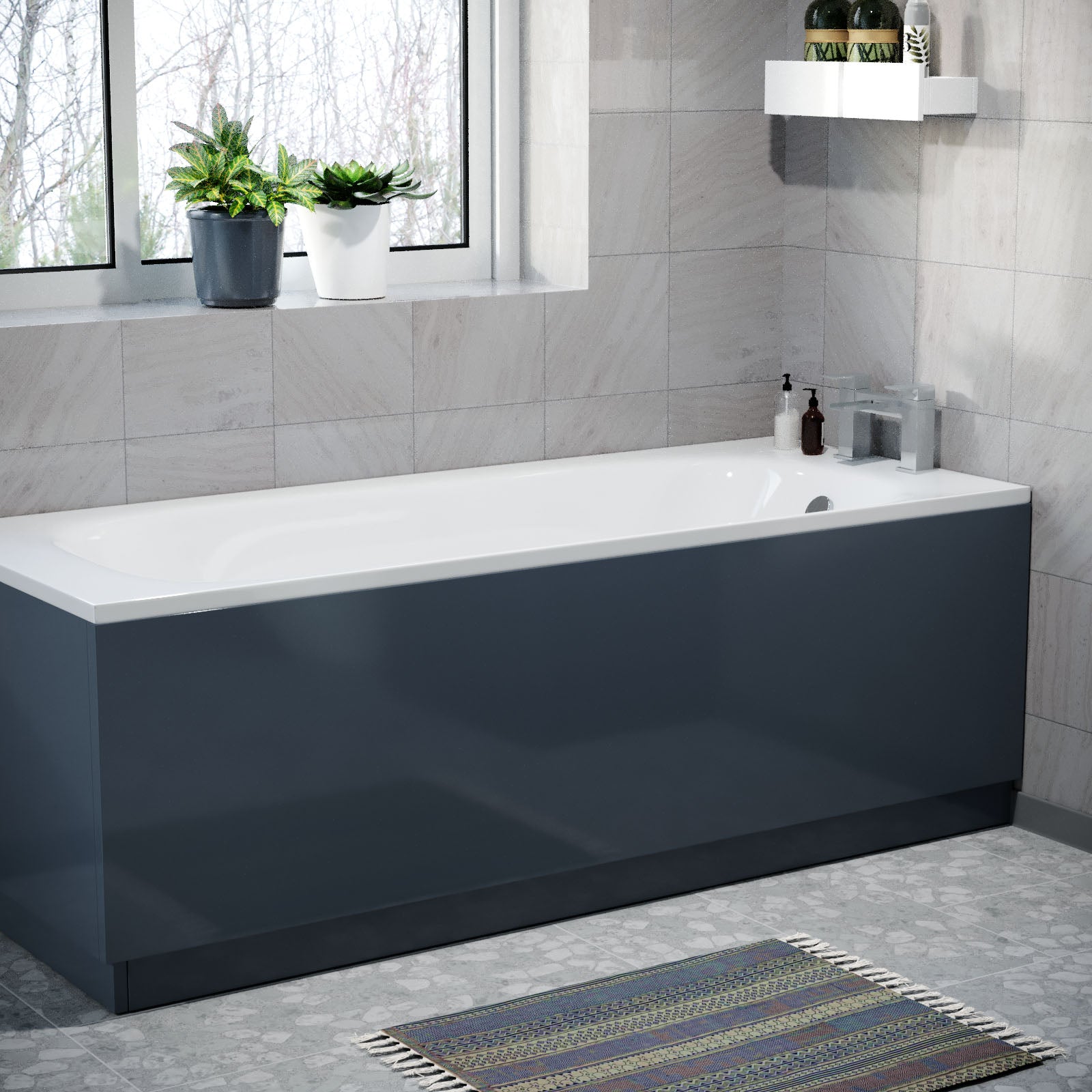 Modern 1800 mm Anthracite Front Side Bath Panel Durable PVC + Plinth Gorge