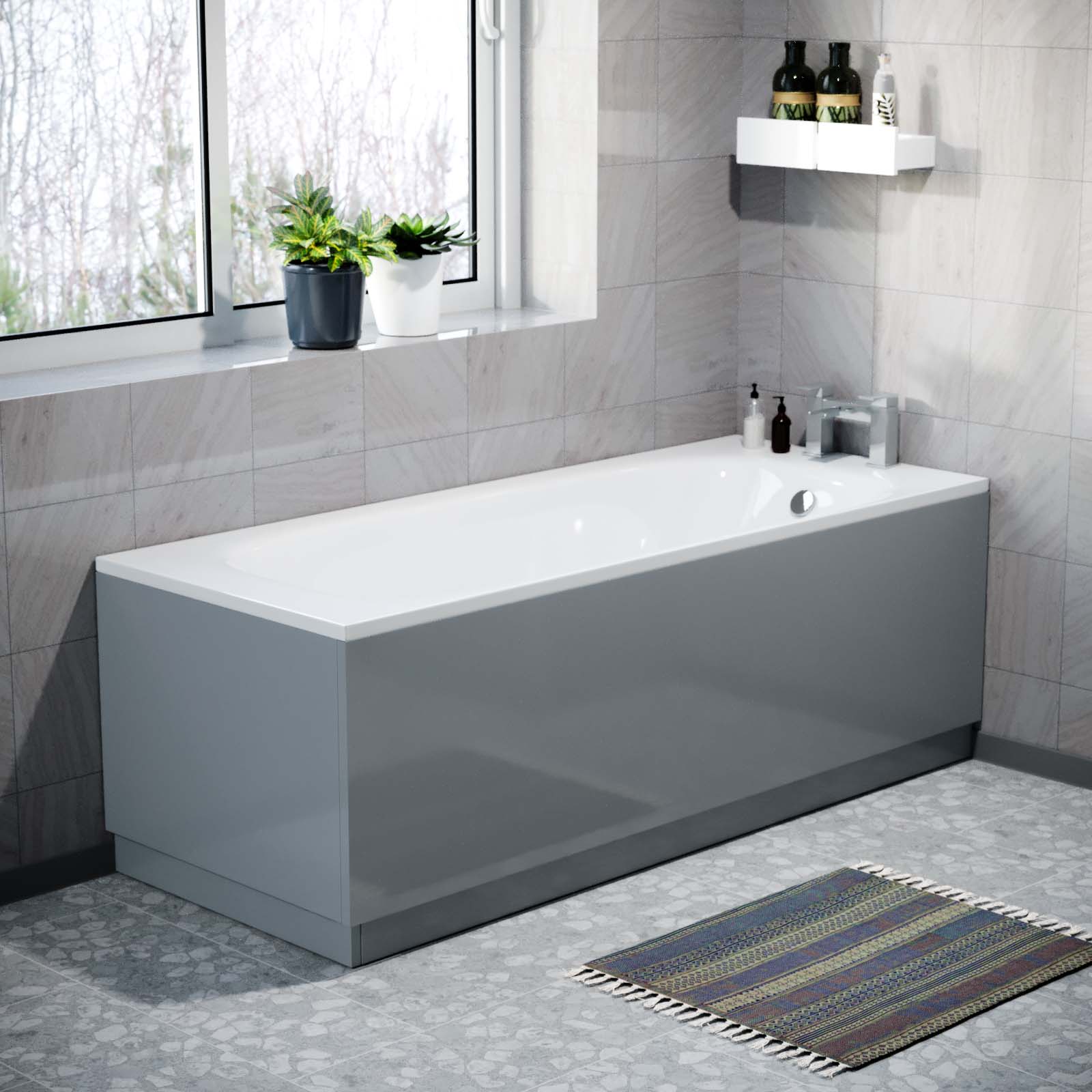 Modern 1700 mm Steel Grey Front Side Bath Panel Durable PVC + Plinth