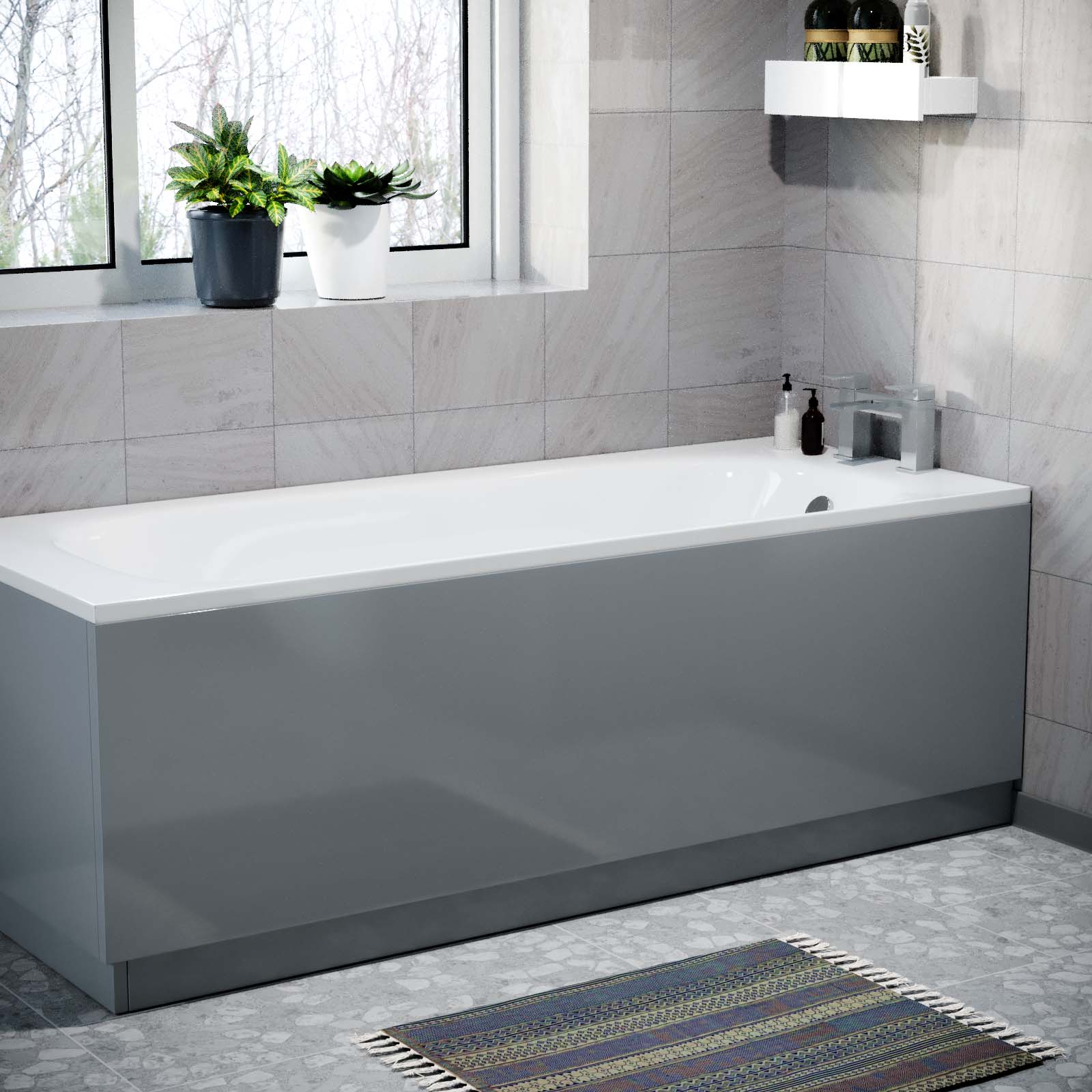 Modern 1700 mm Steel Grey Front Side Bath Panel Durable PVC + Plinth