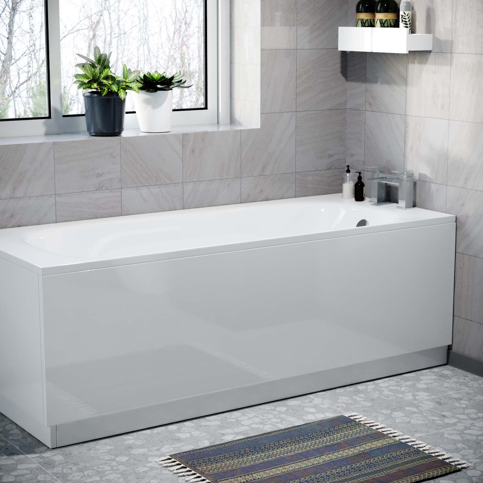 Modern 1700mm White High Gloss Bath Tub PVC Front & End Panel + Plinth