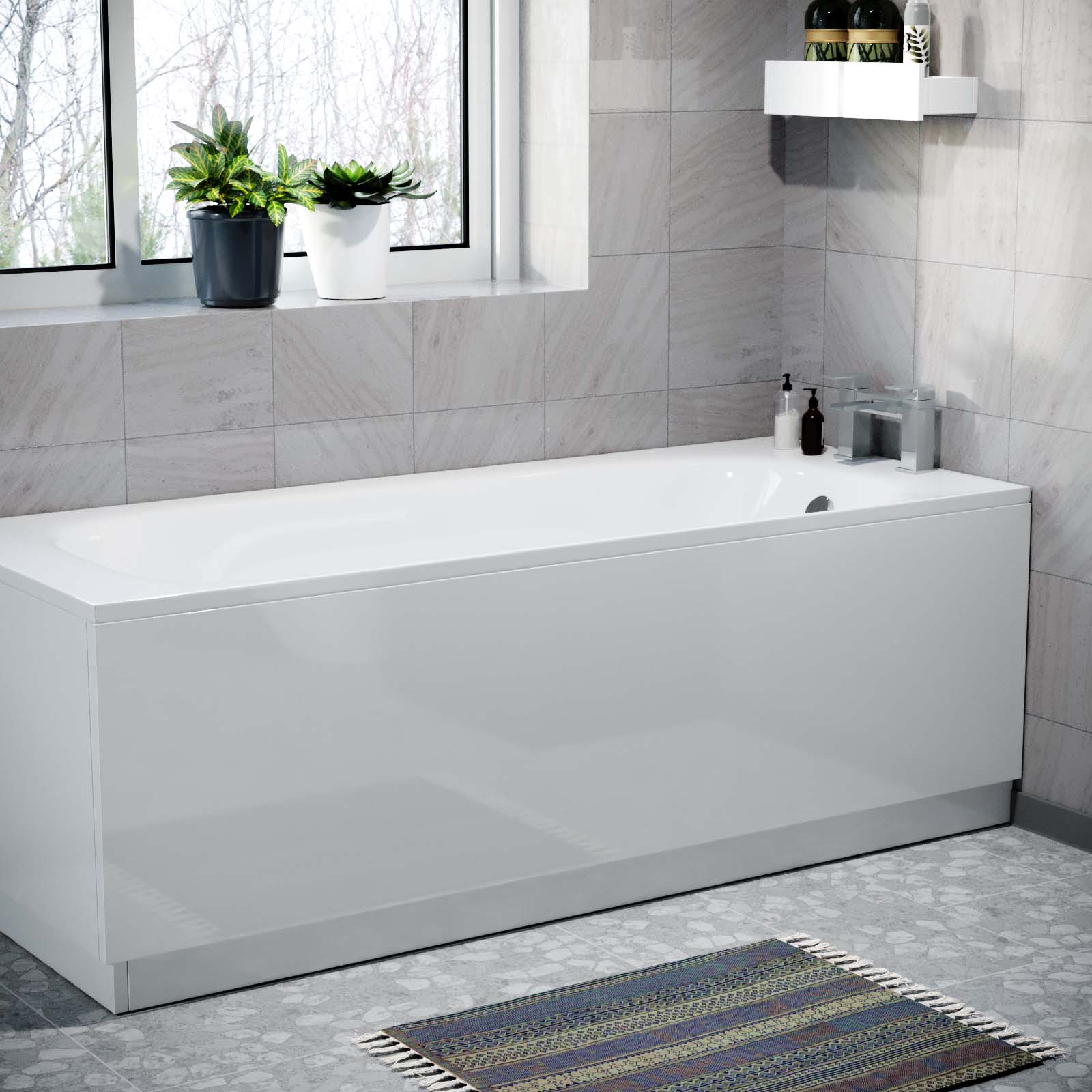 Modern 1700 mm White Front Side Bath Panel Durable PVC + Plinth