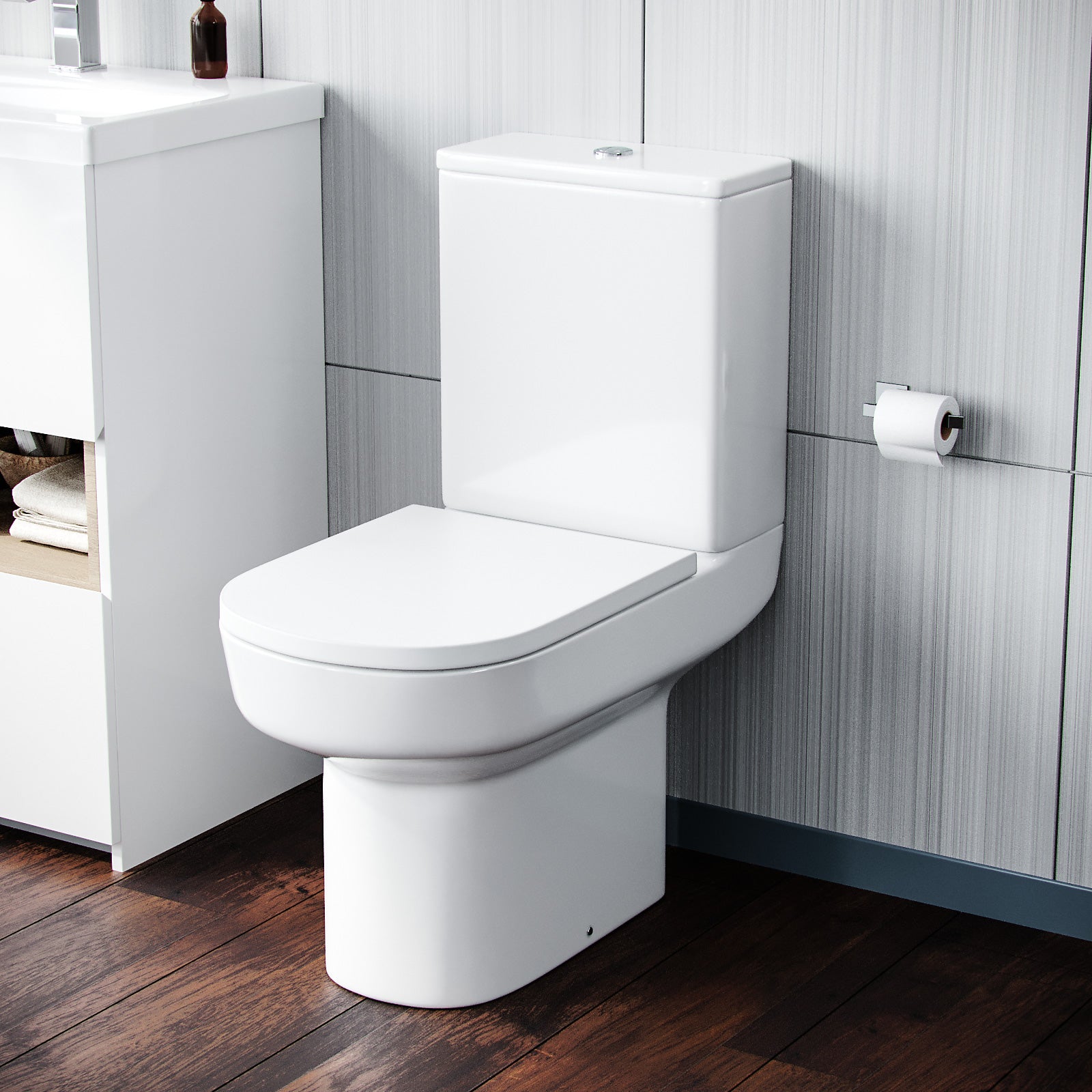 Spa White Rimless Close Coupled WC Toilet Open Back Pan & Soft Close Seat