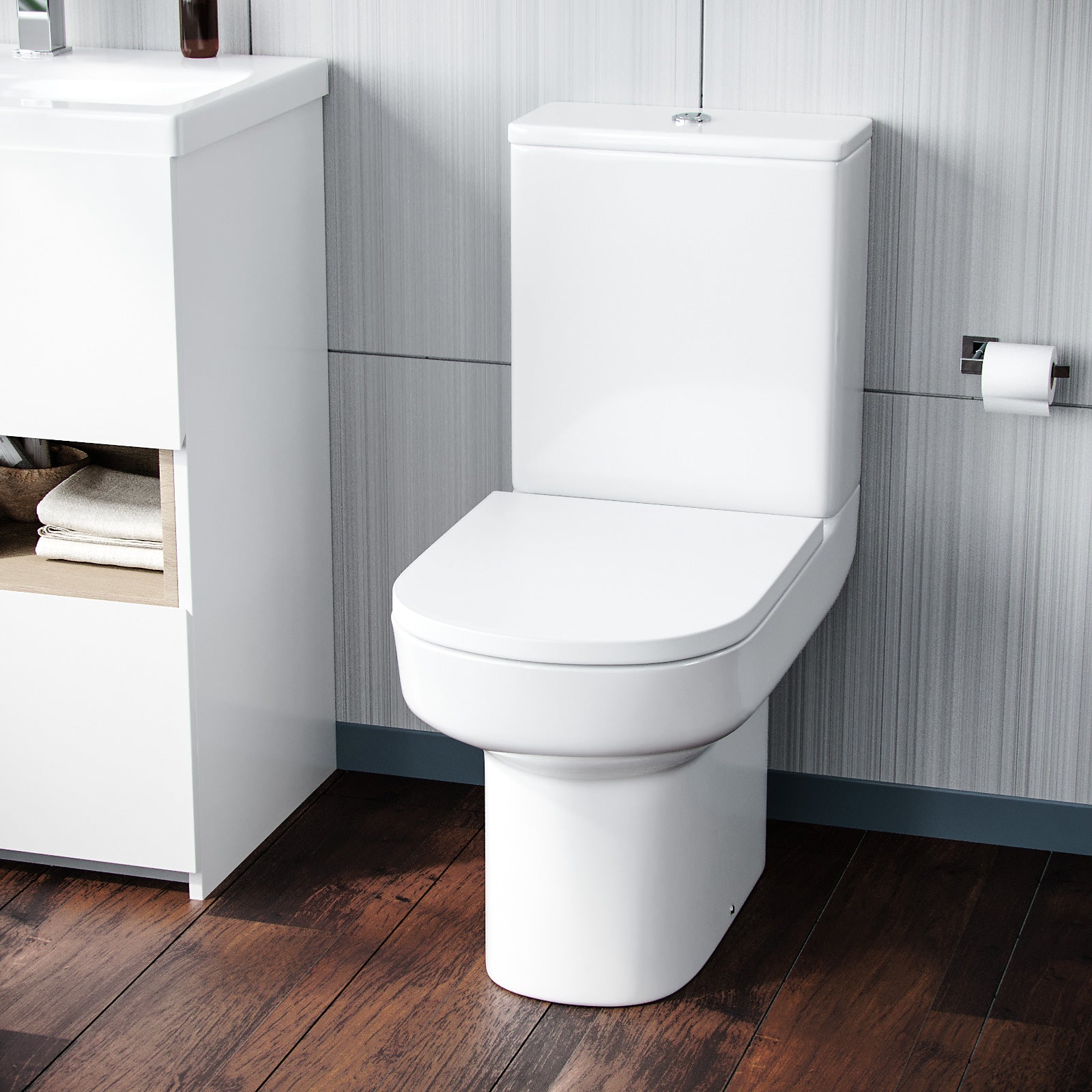 Spa White Rimless Close Coupled WC Toilet Open Back Pan & Soft Close Seat