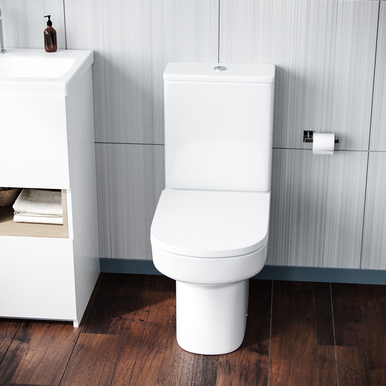 Spa White Rimless Close Coupled WC Toilet Open Back Pan & Soft Close Seat