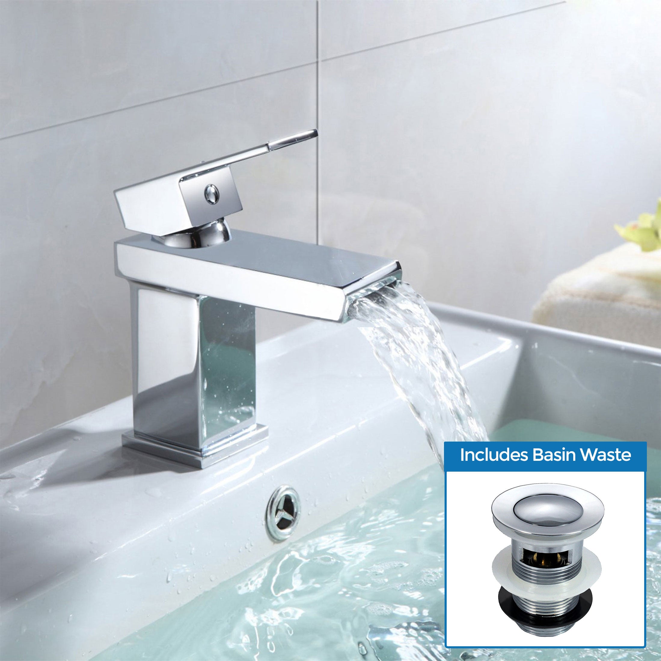 Saturn Modern Design Chrome Waterfall Basin Sink Mono Mixer Tap