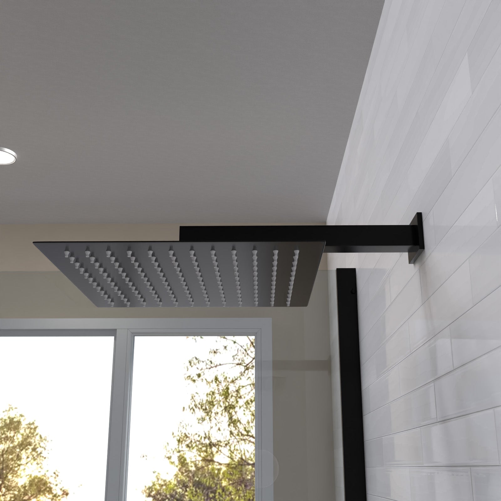 Rotton 300mm Modern Bathroom Rainfall Square Overhead Shower Slim Head Matte Black