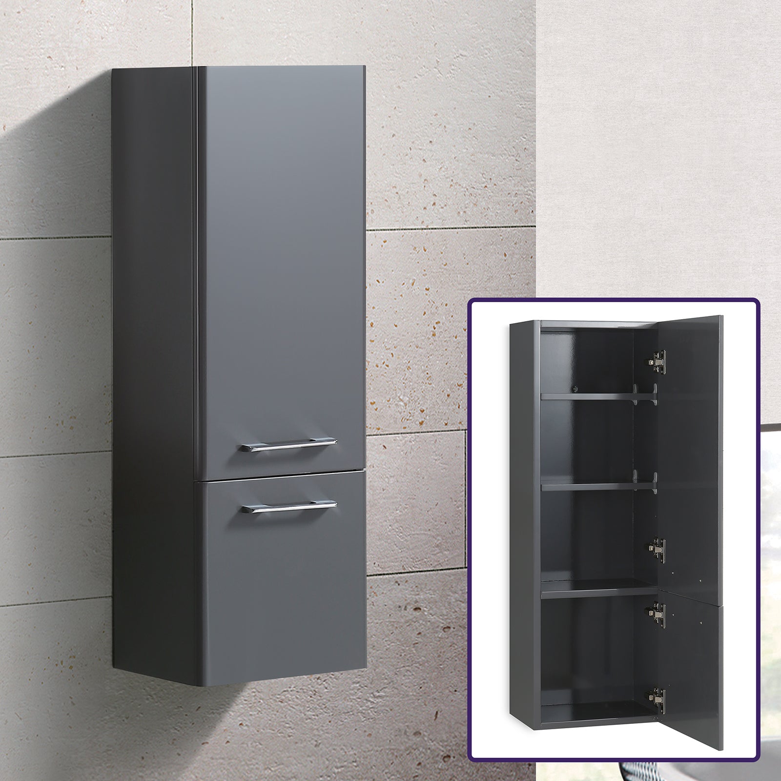 1000mm Wall Hung Storage Cabinet Grey