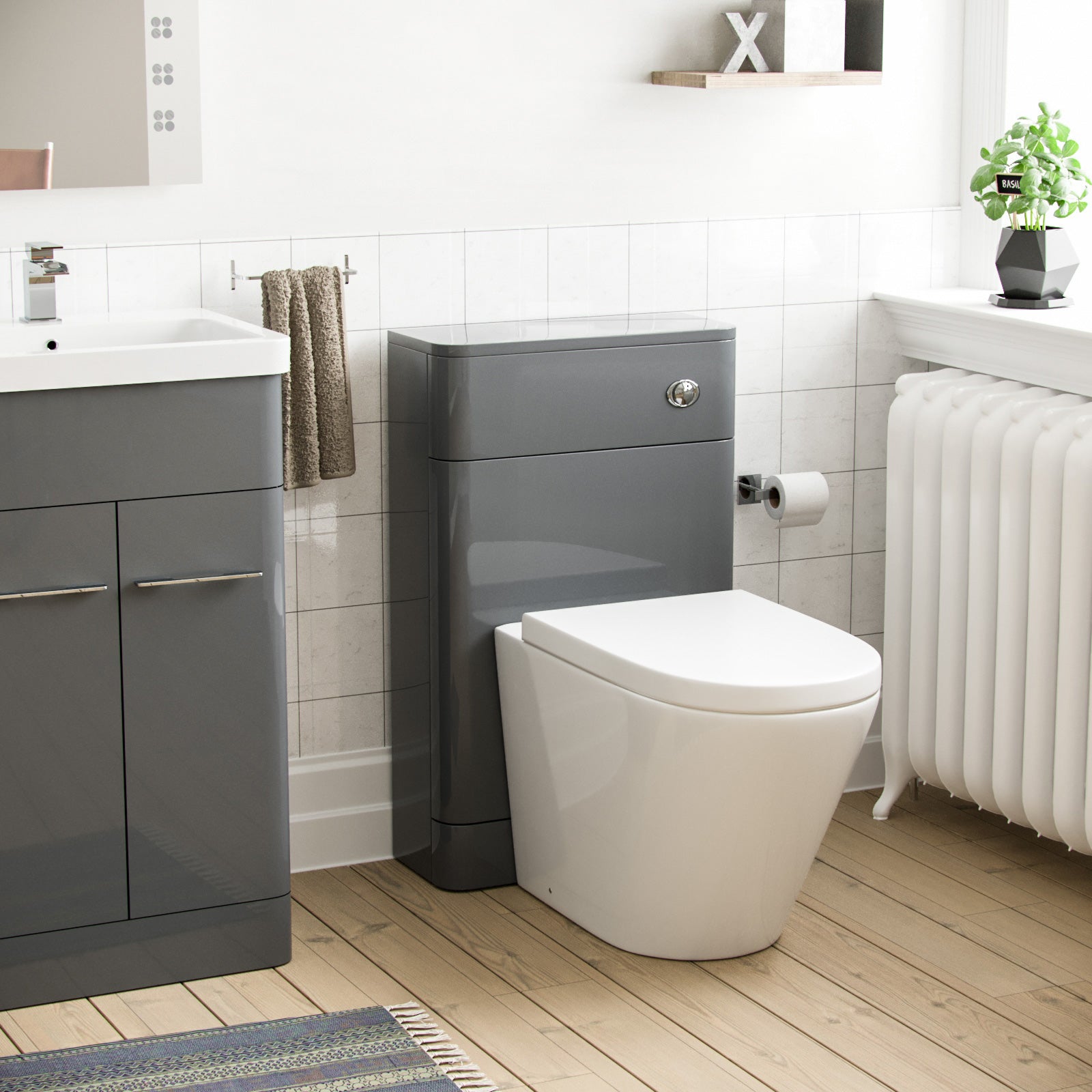 Lex 500mm Vanity Basin Unit, WC Unit & Ellis Back to Wall Toilet Grey