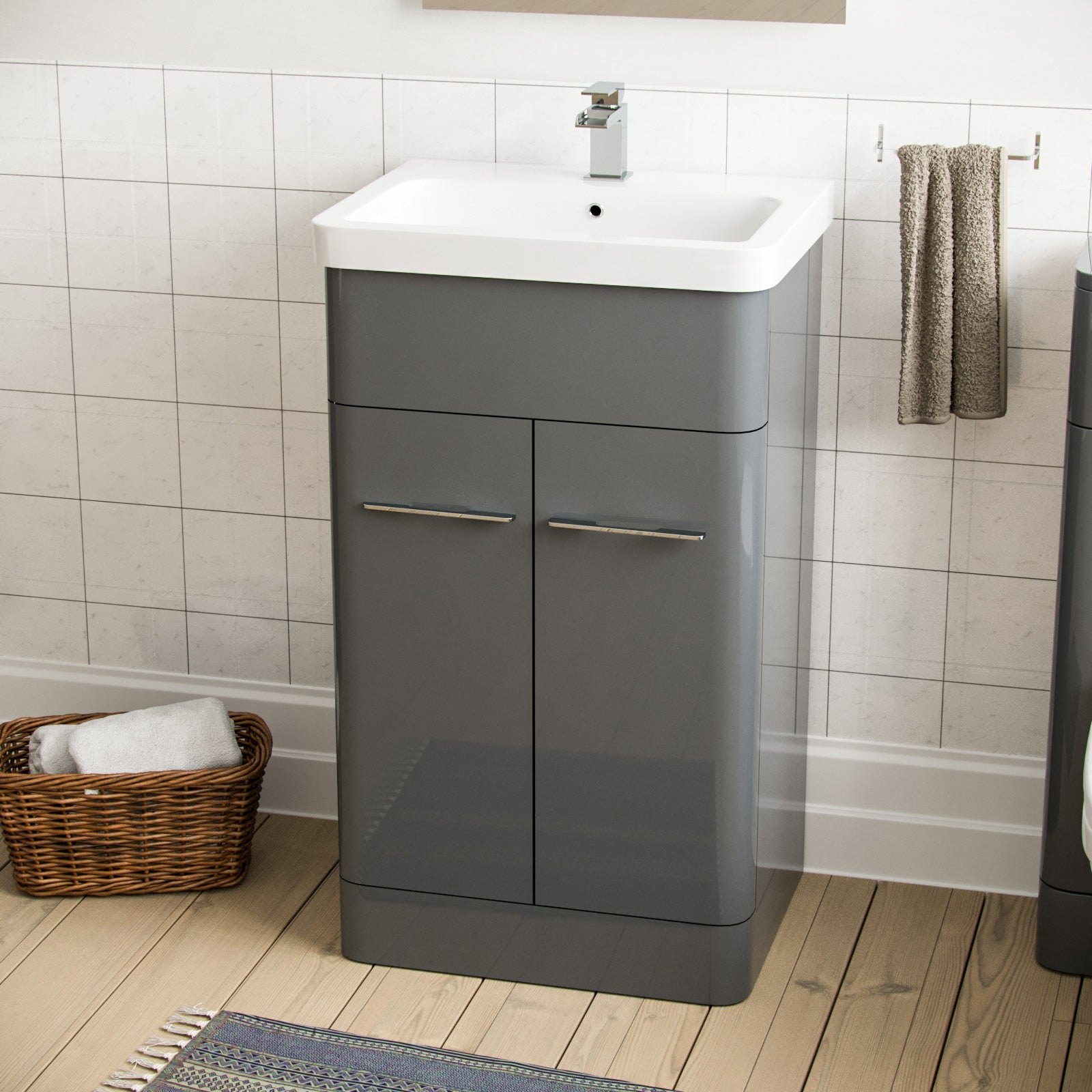 Lex 500mm Vanity Basin Unit, WC Unit & Ellis Back to Wall Toilet Grey