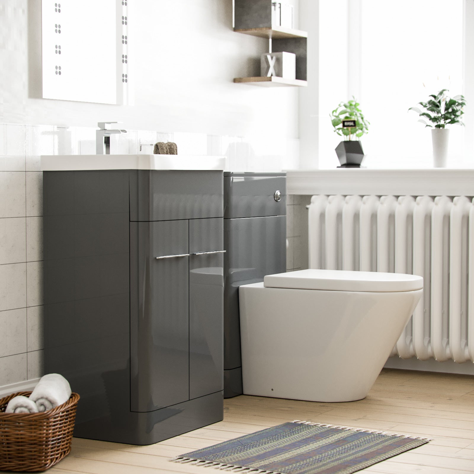 Lex 500mm Vanity Basin Unit, WC Unit & Ellis Back to Wall Toilet Grey