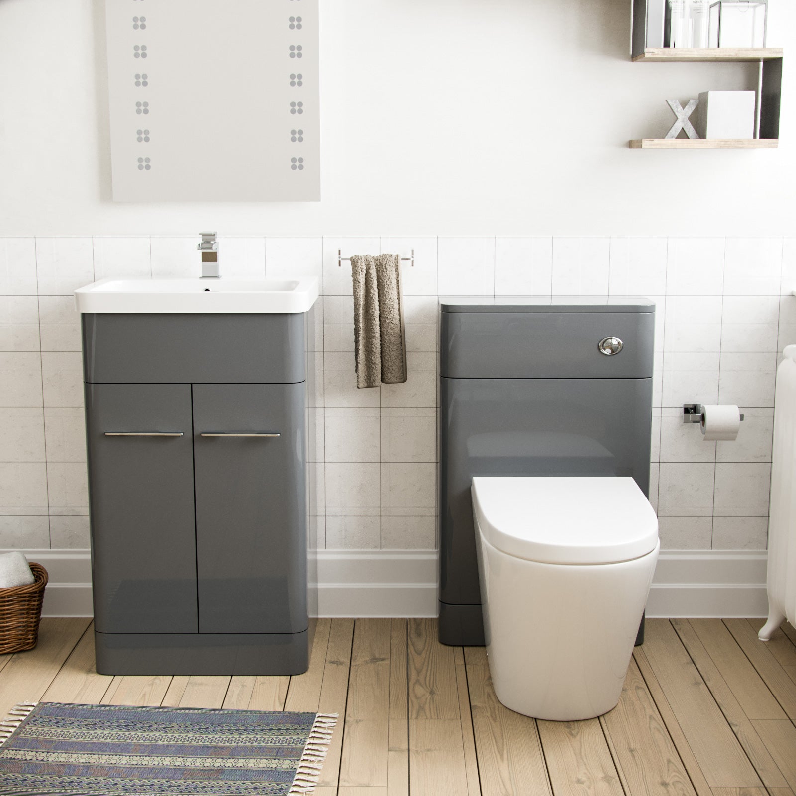 Lex 500mm Vanity Basin Unit, WC Unit & Ellis Back to Wall Toilet Grey