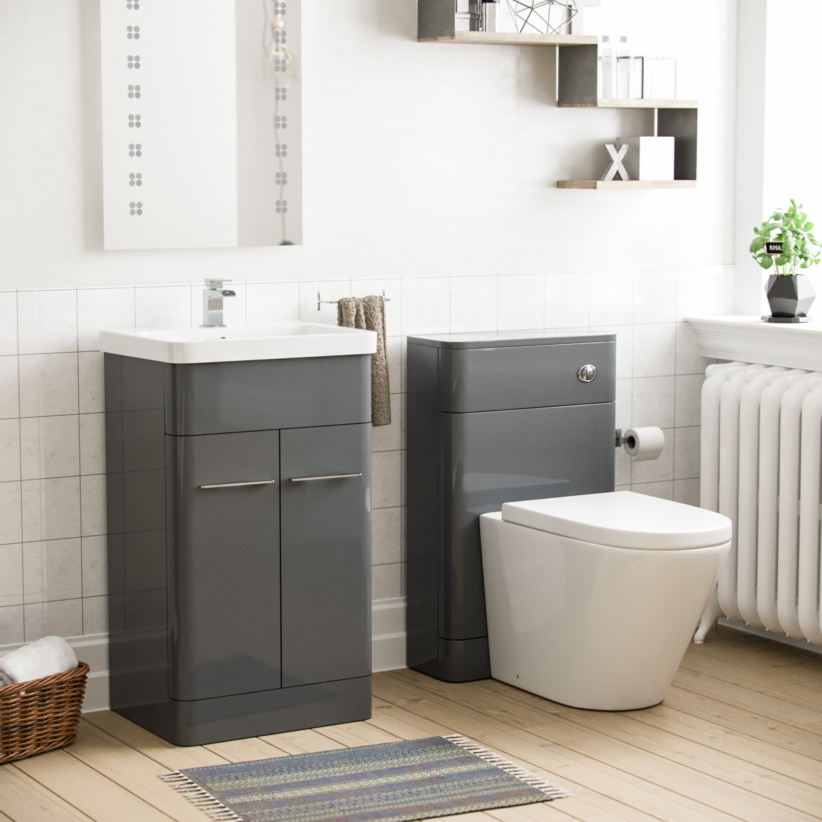 Lex 500mm Vanity Basin Unit, WC Unit & Ellis Back to Wall Toilet Grey