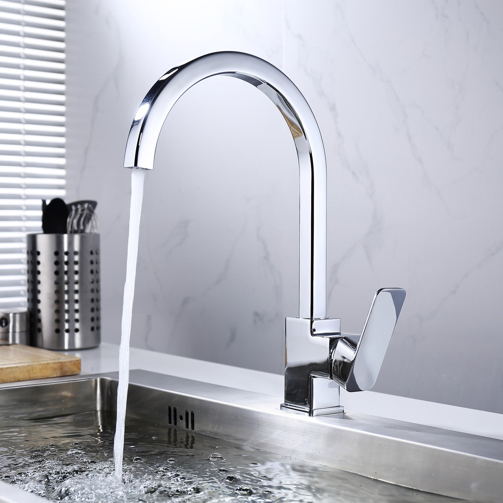 Modern Chrome Kitchen Mixer Tap 360 Swivel Single Lever