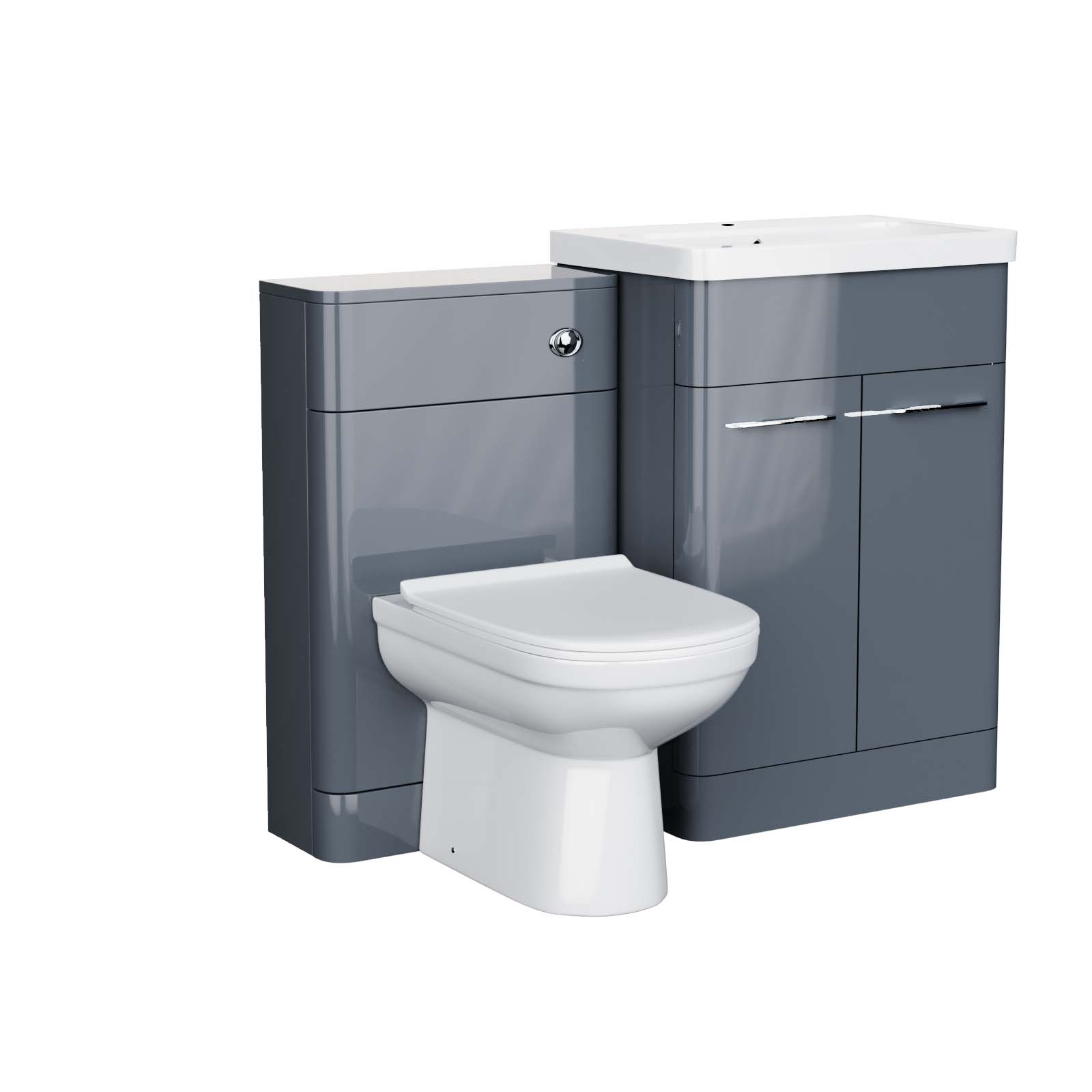 Lex 600mm Grey Flat Packed Vanity Unit, Basin & Eslo BTW Toilet With WC Unit