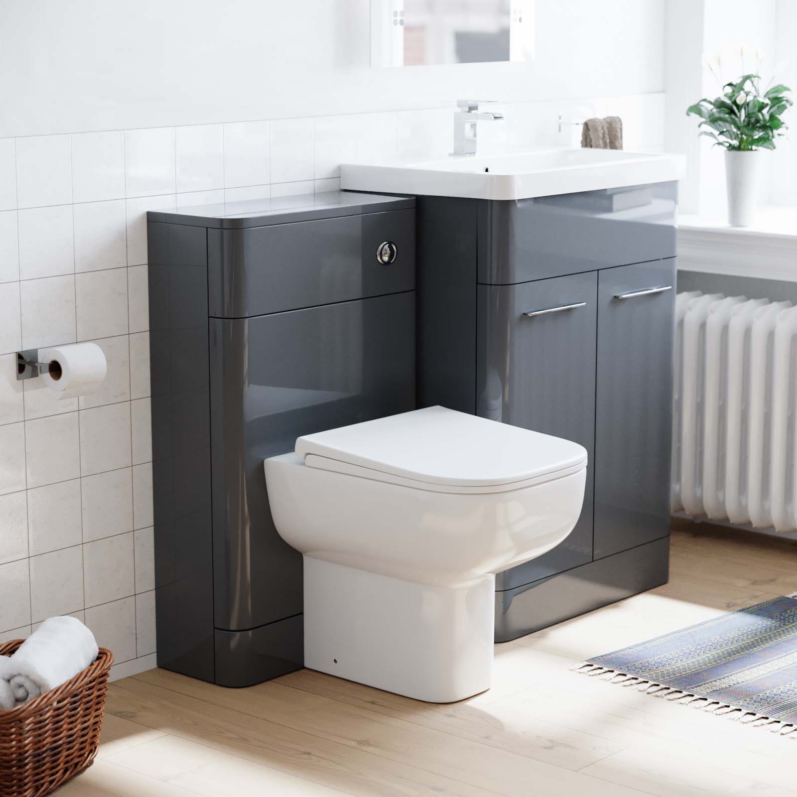 Lex 600mm Grey Flat Packed Vanity Unit, Basin & Debra BTW Toilet With WC Unit